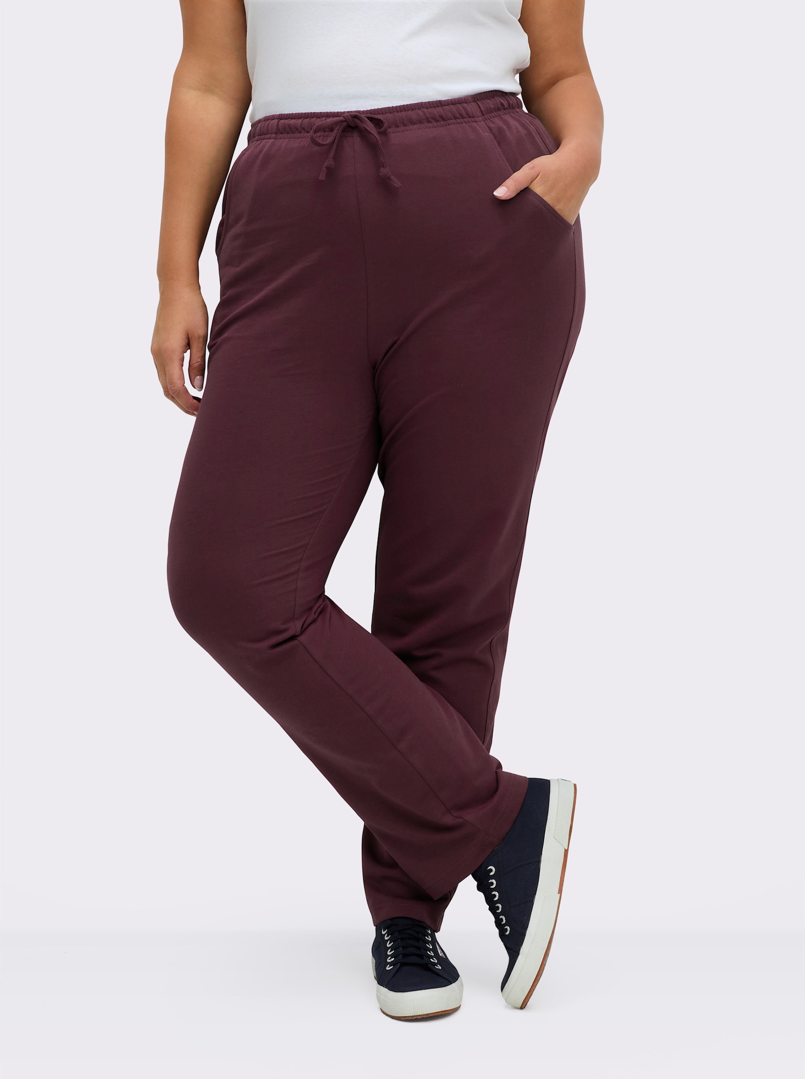 Jerseyhose mit Tunnelzug und Bindeband - burgund