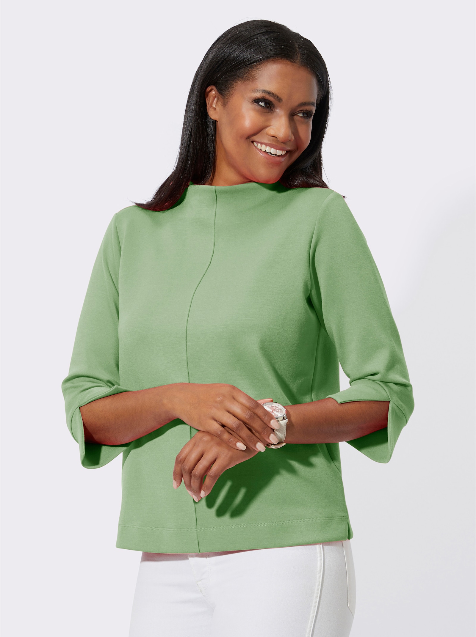 T-shirt à col montant avec manches 3/4 - réséda