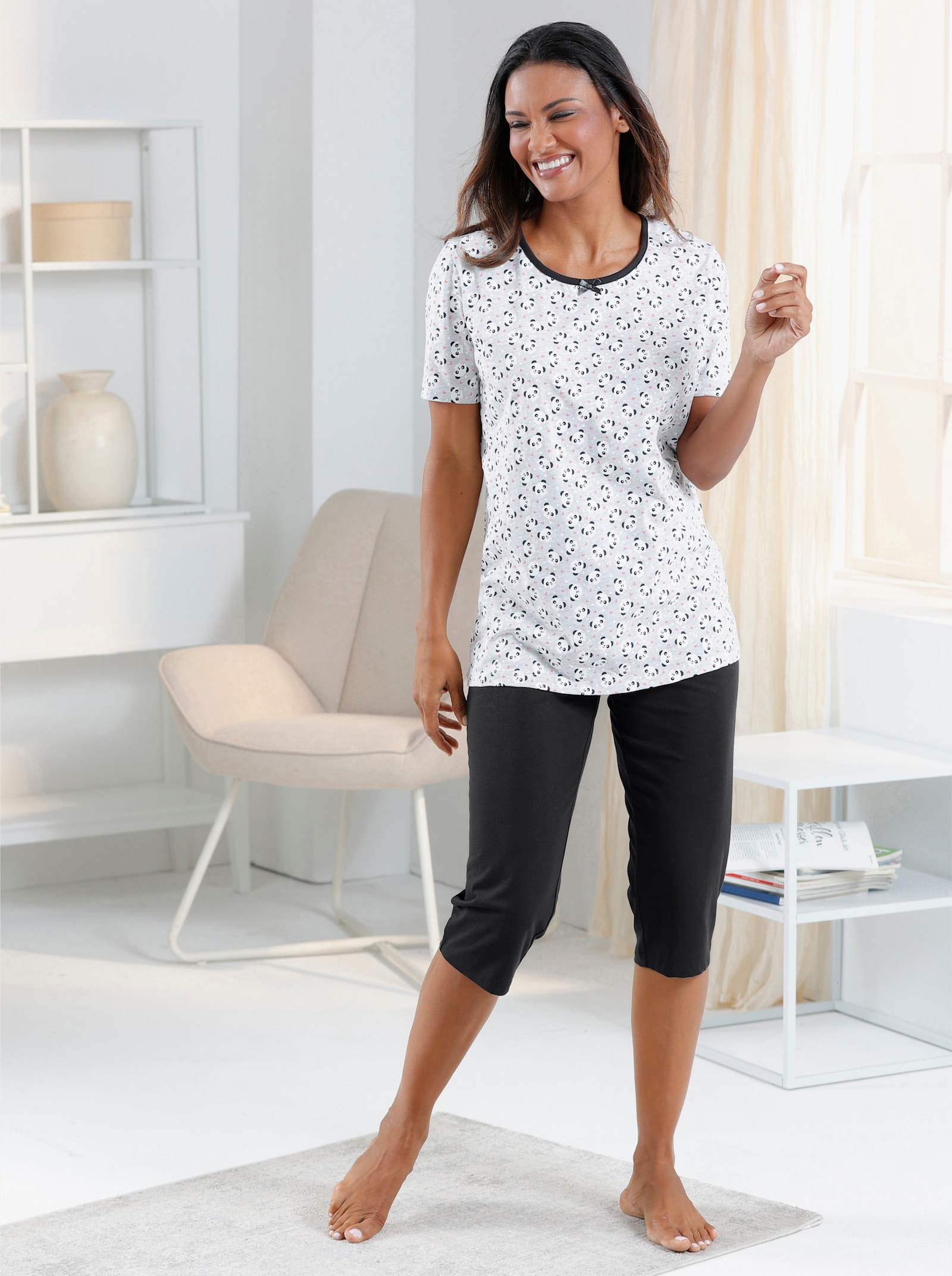 wäschepur Capri-Anzüge - grau-meliert-schwarz + grau-meliert-flamingo