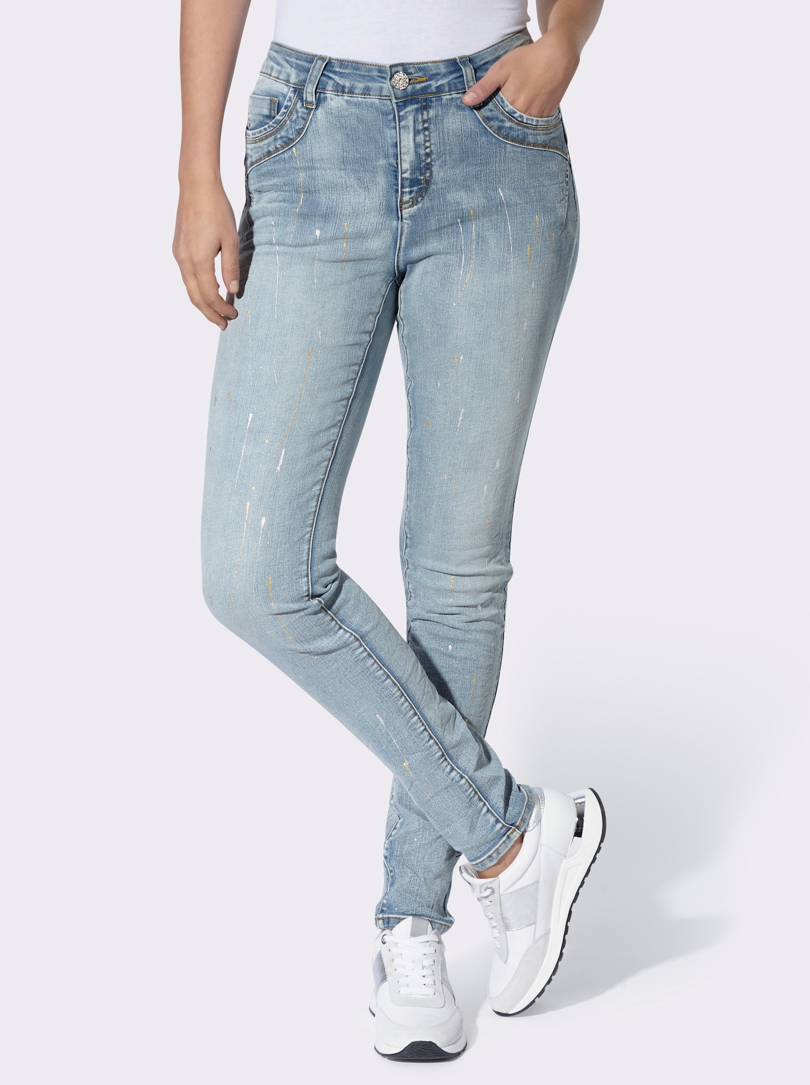 heine Jeans mit Glitzerdruck - blue-bleached