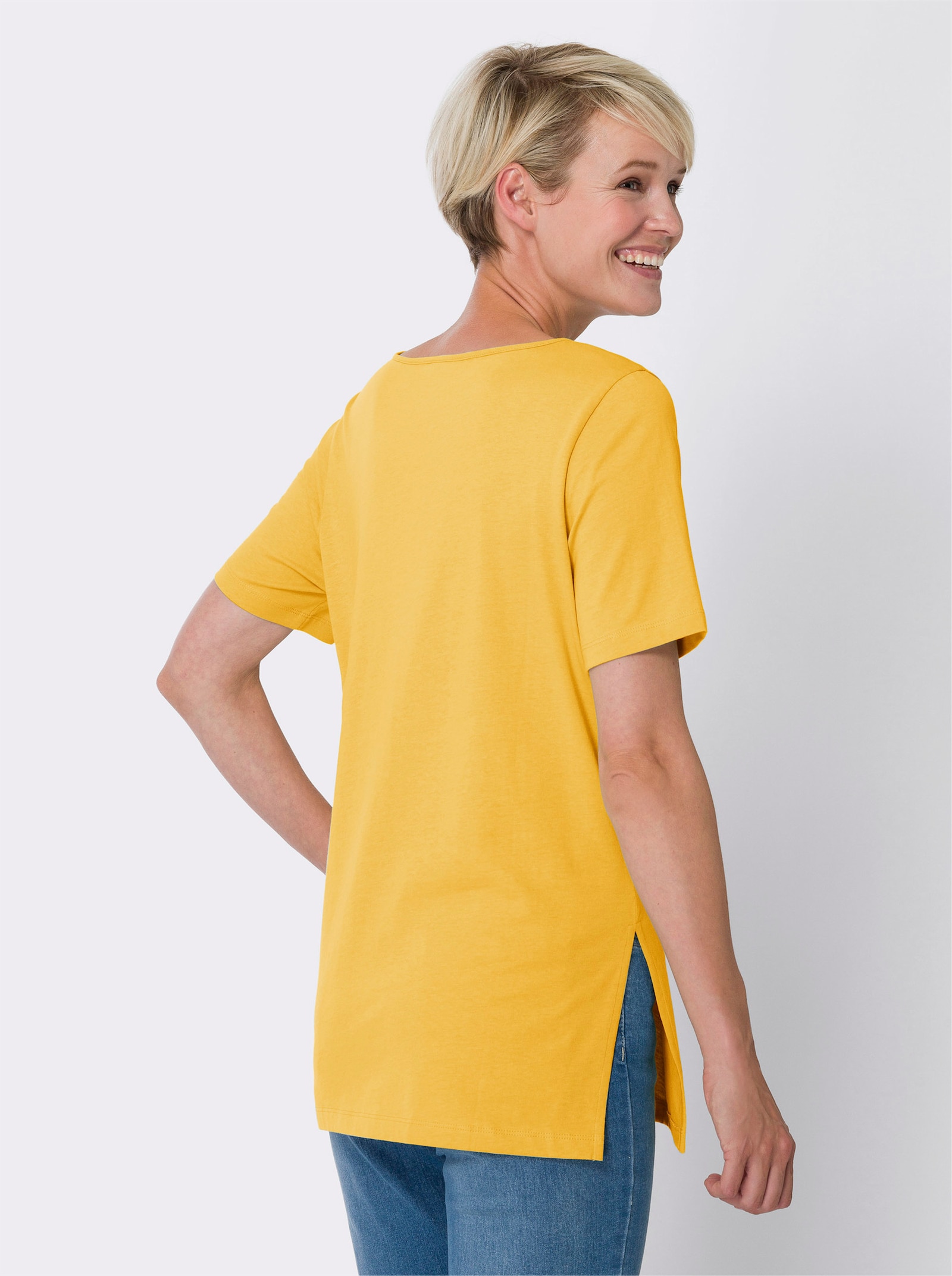 Longshirt mit hohen Seitenschlitzen - gelb