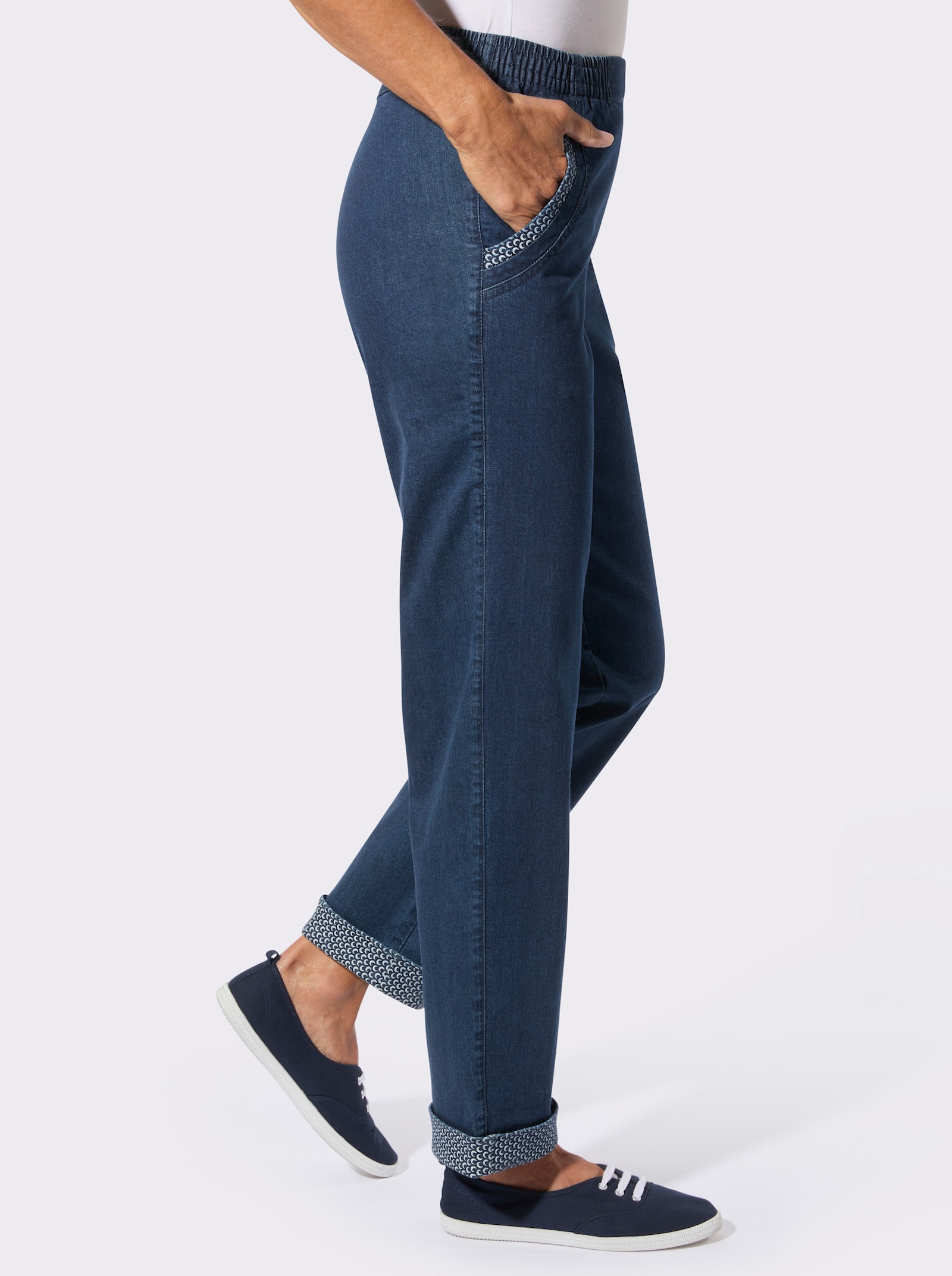 Schlupfjeans mit Bananen-Tasche - blue-stone-washed