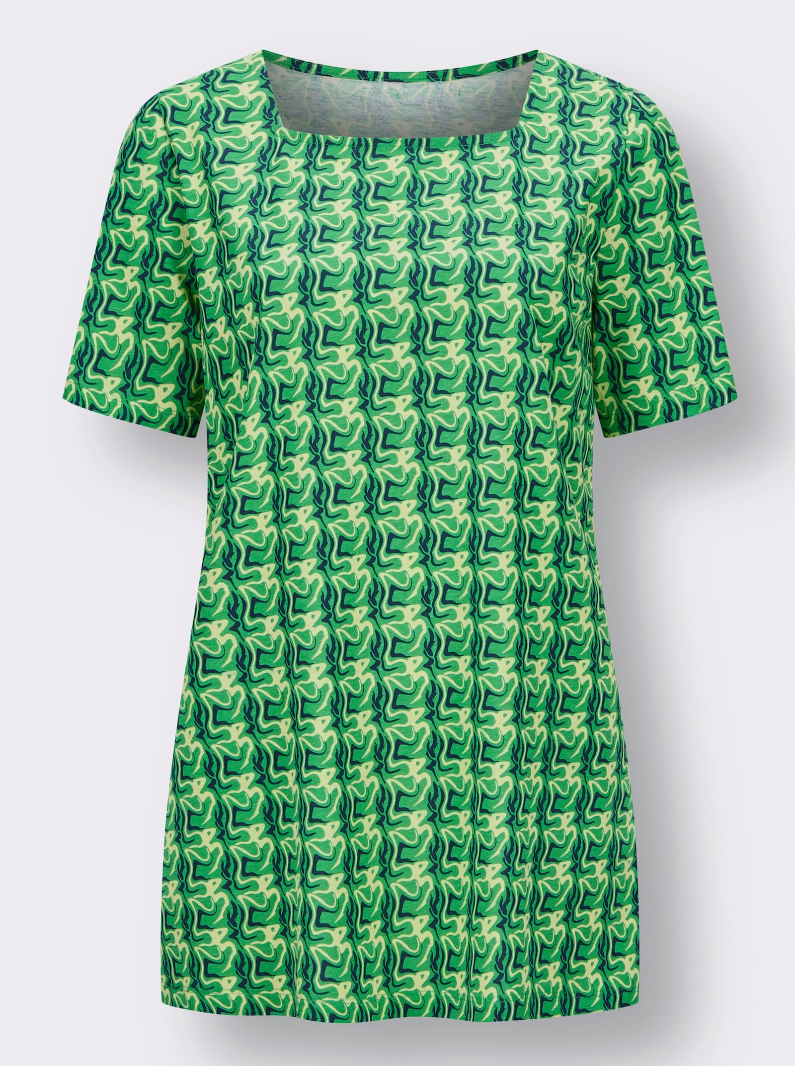 Lang shirt in marmerdessin - grasgroen/marine bedrukt