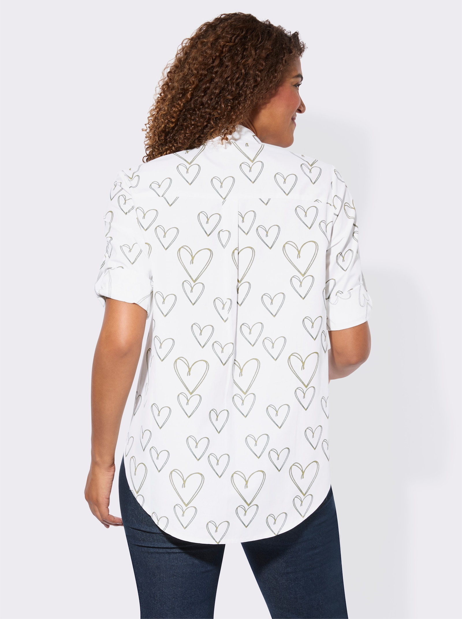 Longbluse mit Kellerfalte hinten - ecru-schilf-bedruckt