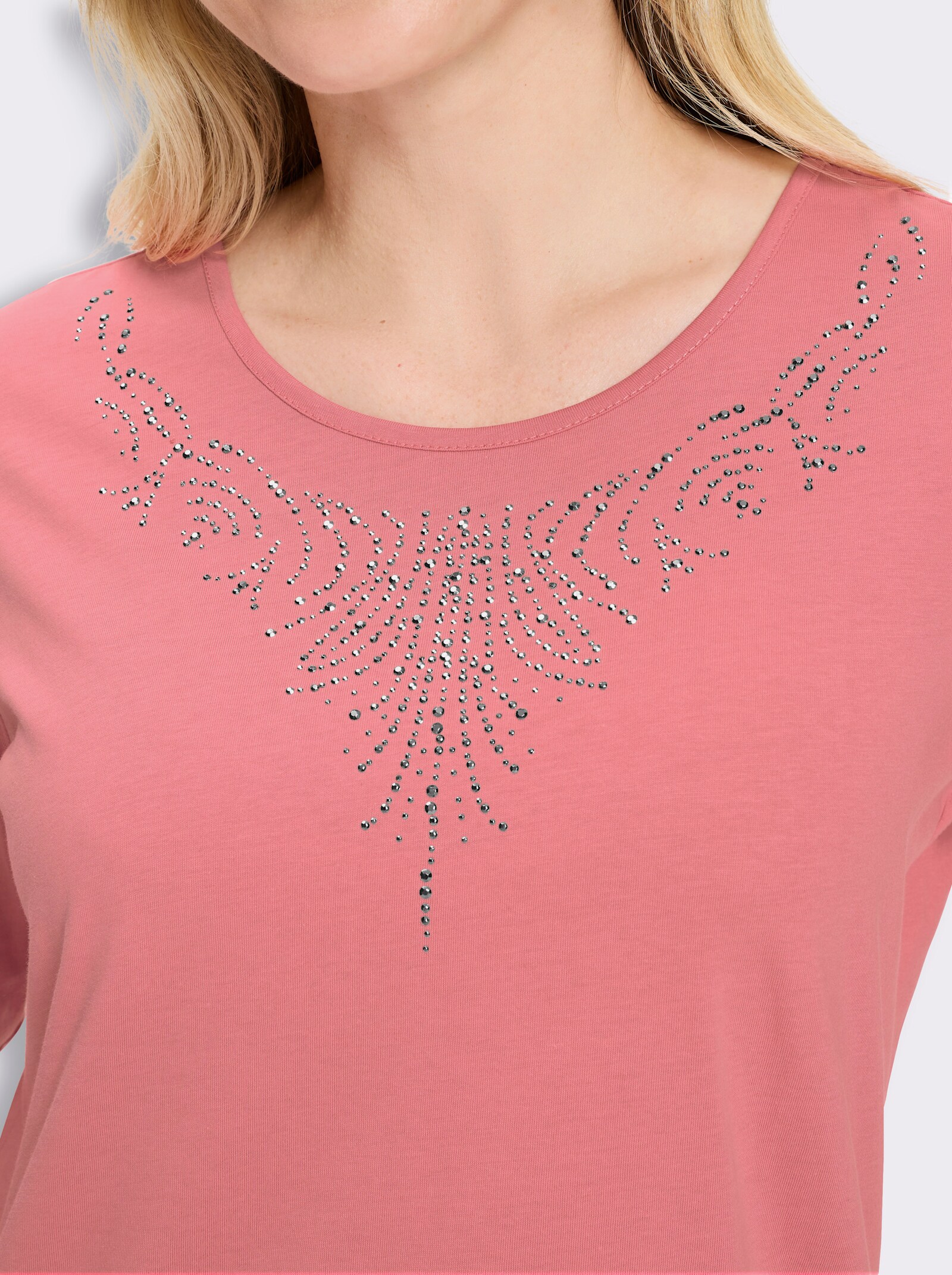 3/4-Arm-Shirt mit Glitzersteinchen - flamingo
