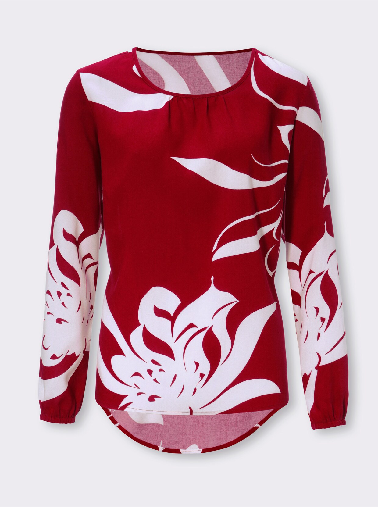 Comfortabele blouse - kers/wit gedessineerd
