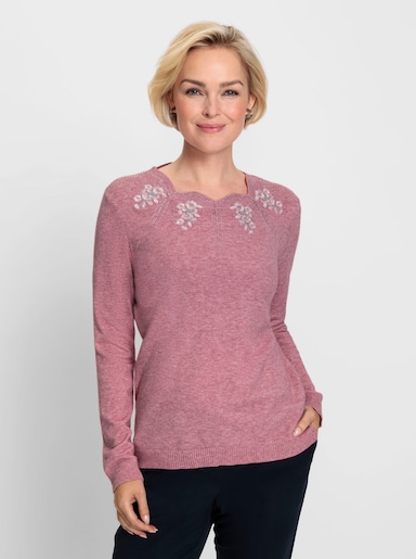Langarm-Pullover mit Glitzersteinchen - altrosa-meliert