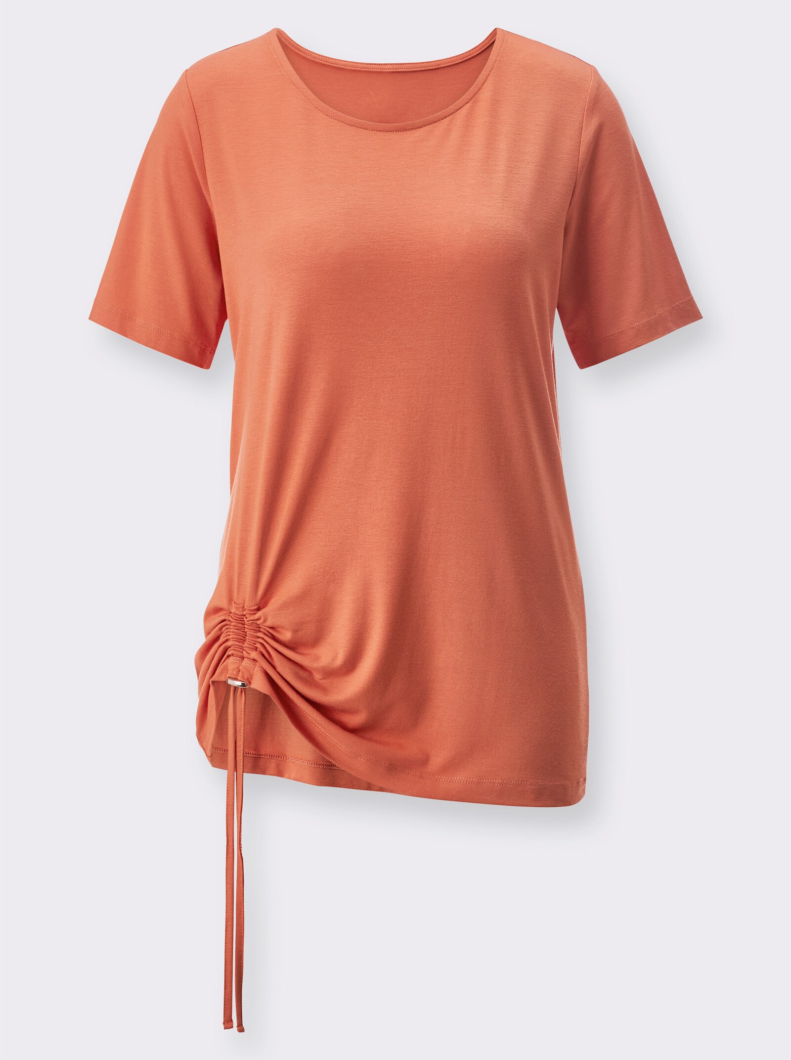 Kurzarmshirt mit Raffung am Saum - papaya