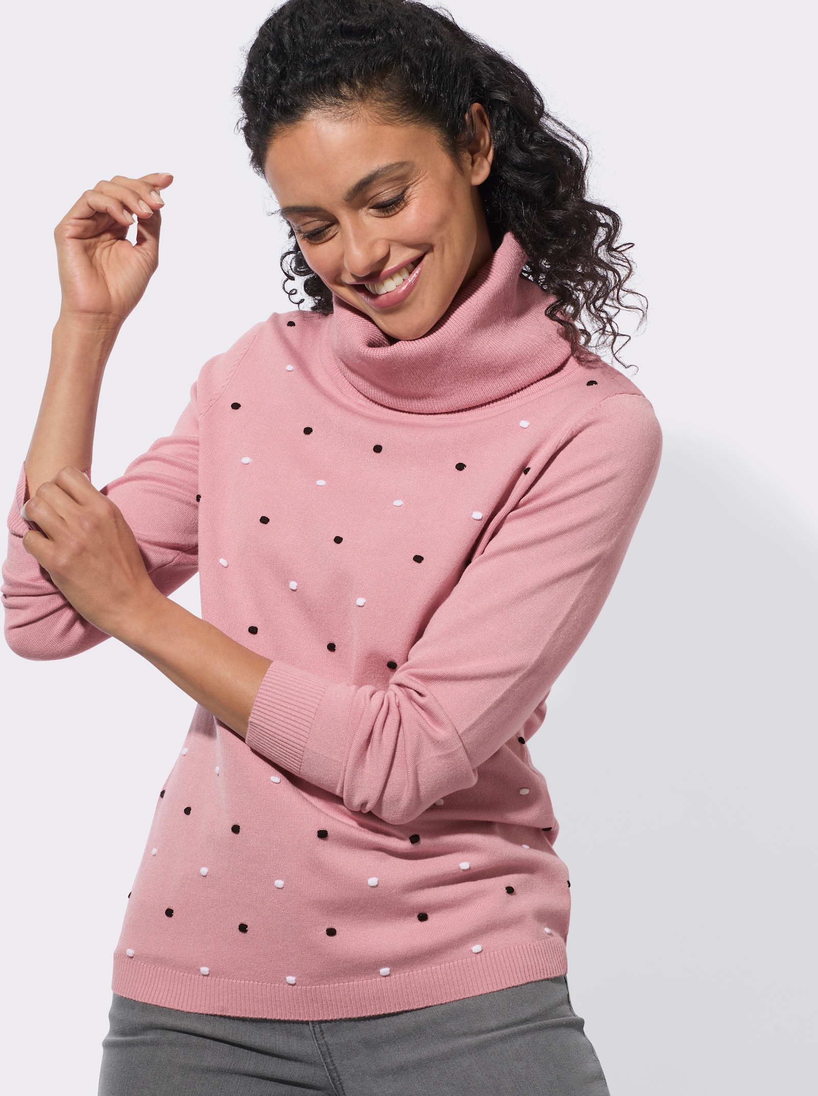 Rollkragenpullover mit Pünktchen-Muster - hortensie