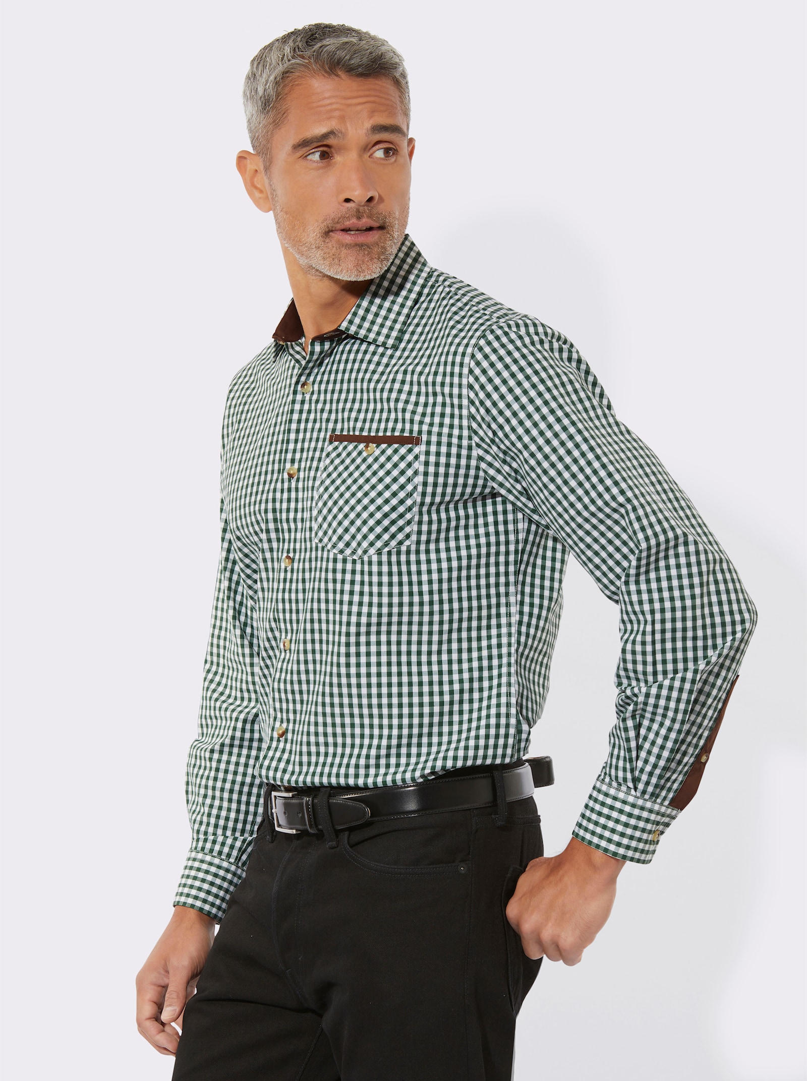 Karohemd mit Knöpfen in Horn-Optik - moos-kariert