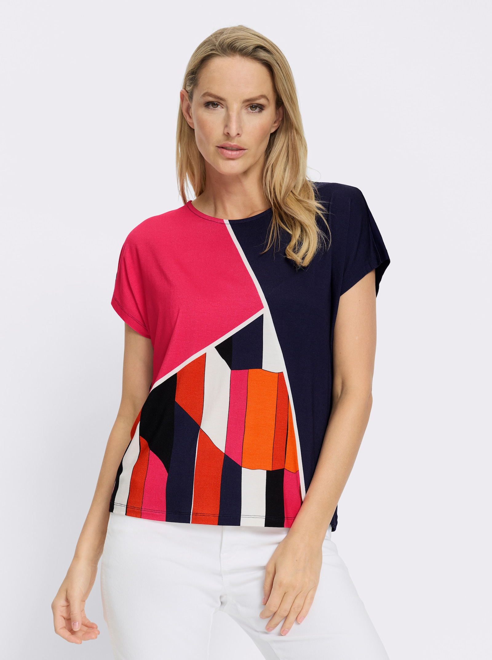 heine Kurzarmshirt mit Mustermix - orange-marine-bedruckt