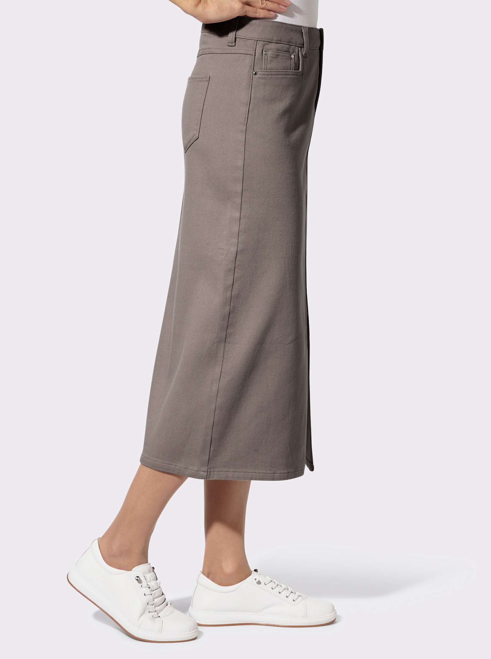 Jeansrock mit verdecktem Gehschlitz, wärmend - taupe