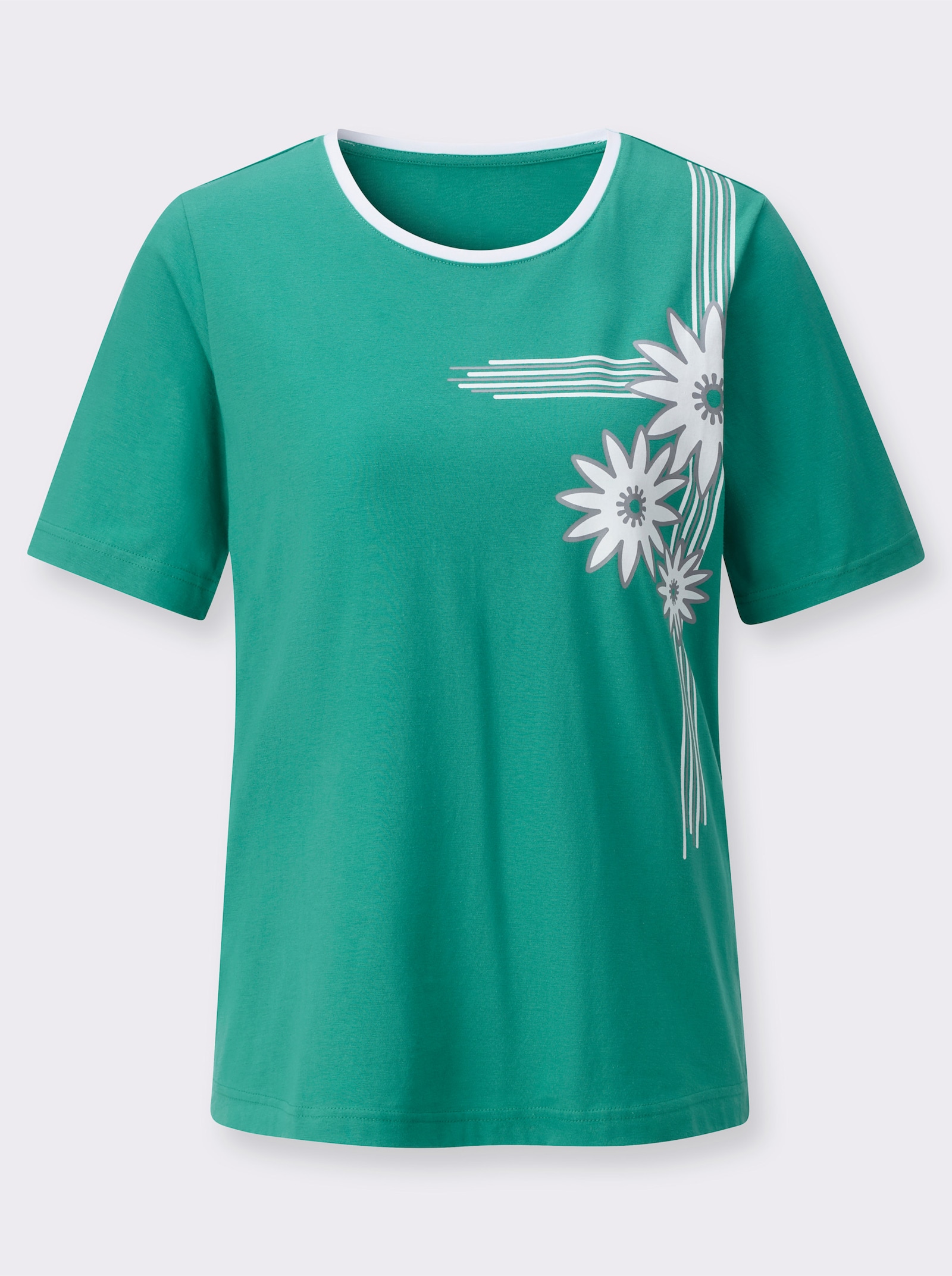 Kurzarmshirt mit platziertem Blütenprint - smaragd