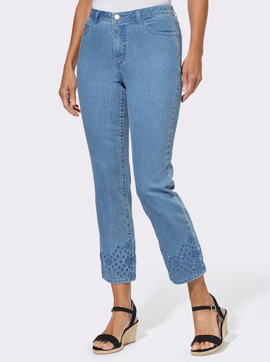 7/8-Jeans mit Lochstickerei am Saum - blue-bleached