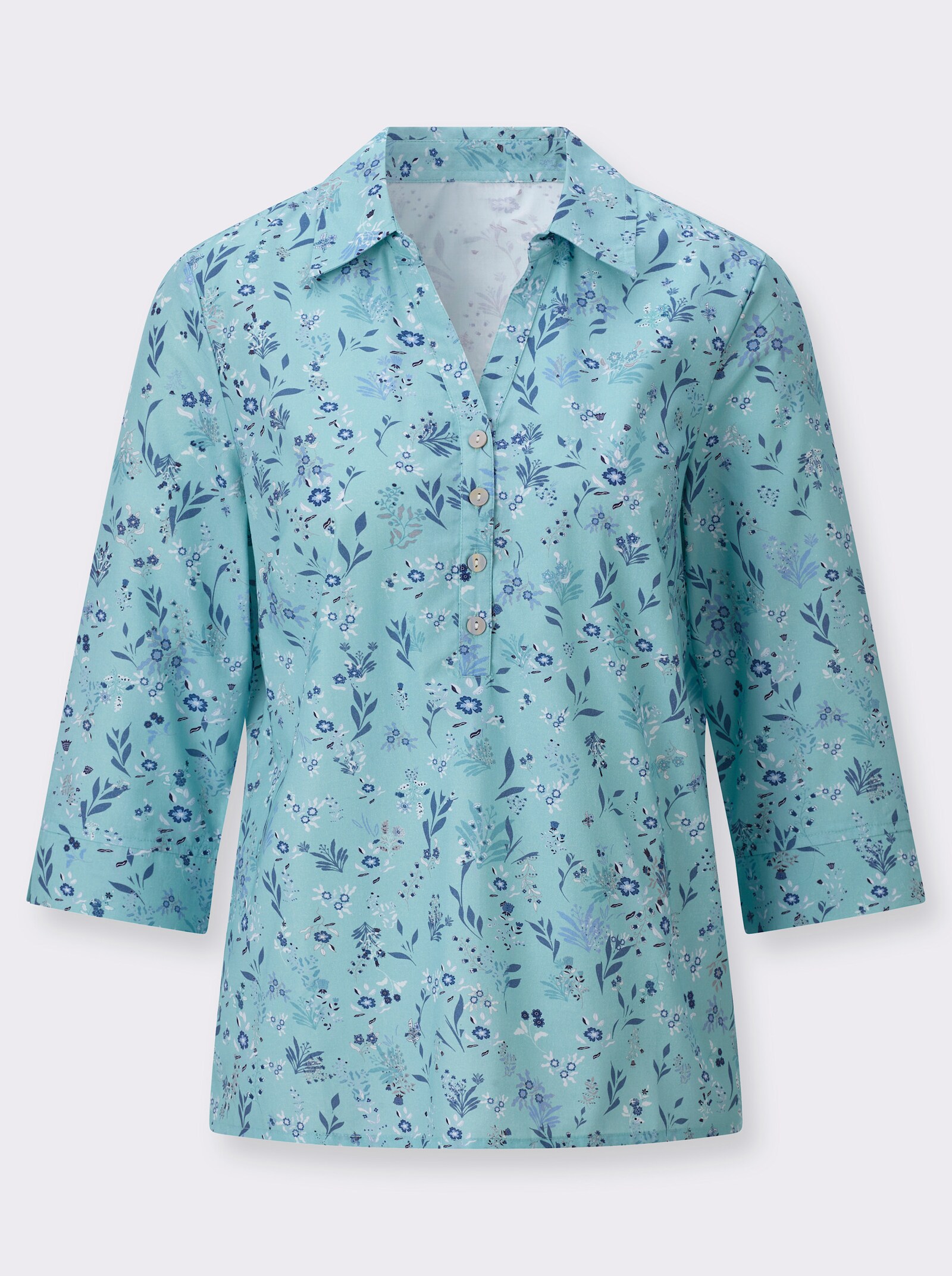 Druckbluse in Schlupfform - mint-jeansblau-bedruckt