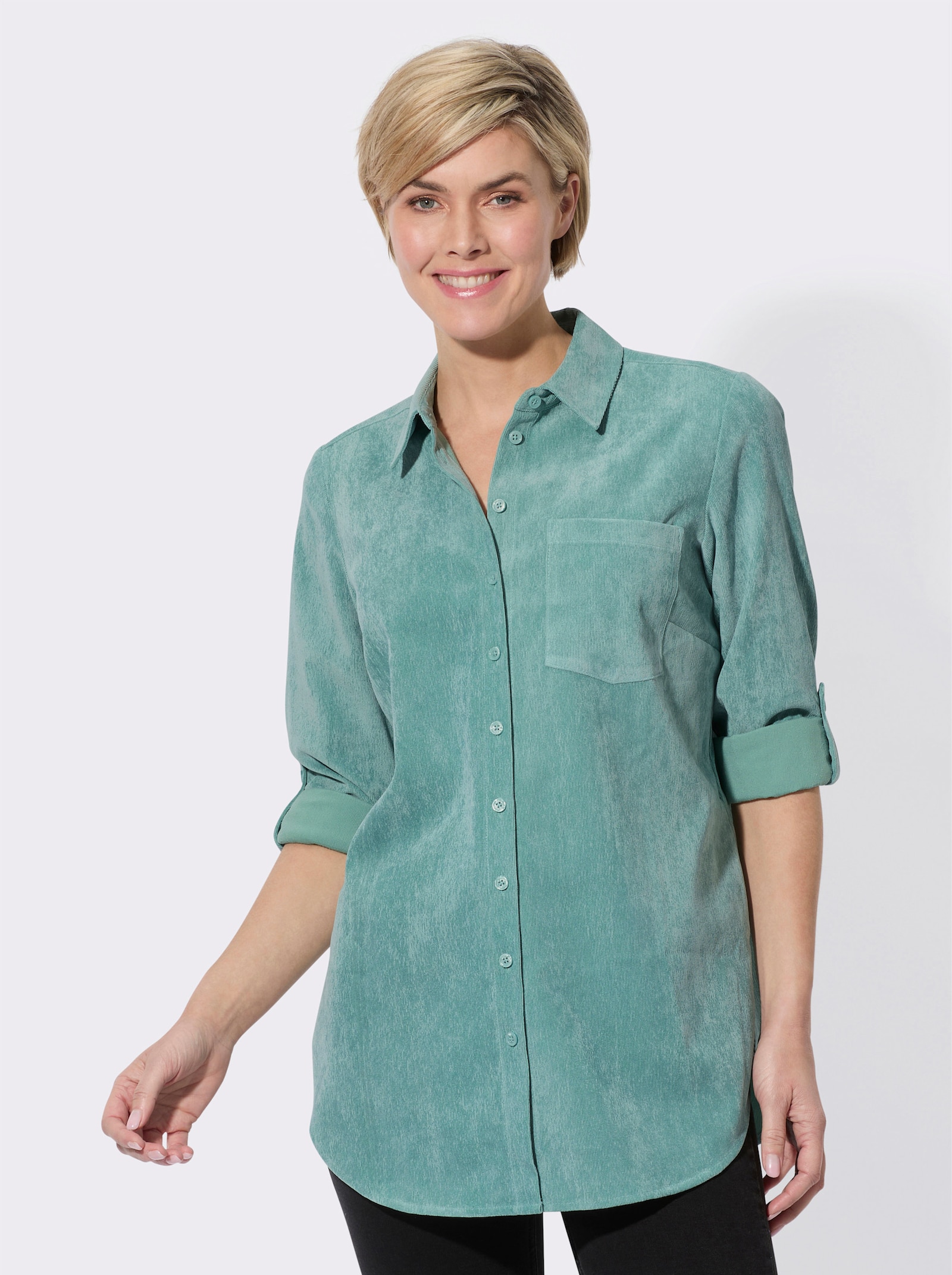 Longbluse mit krempelbaren Ärmeln - salbei