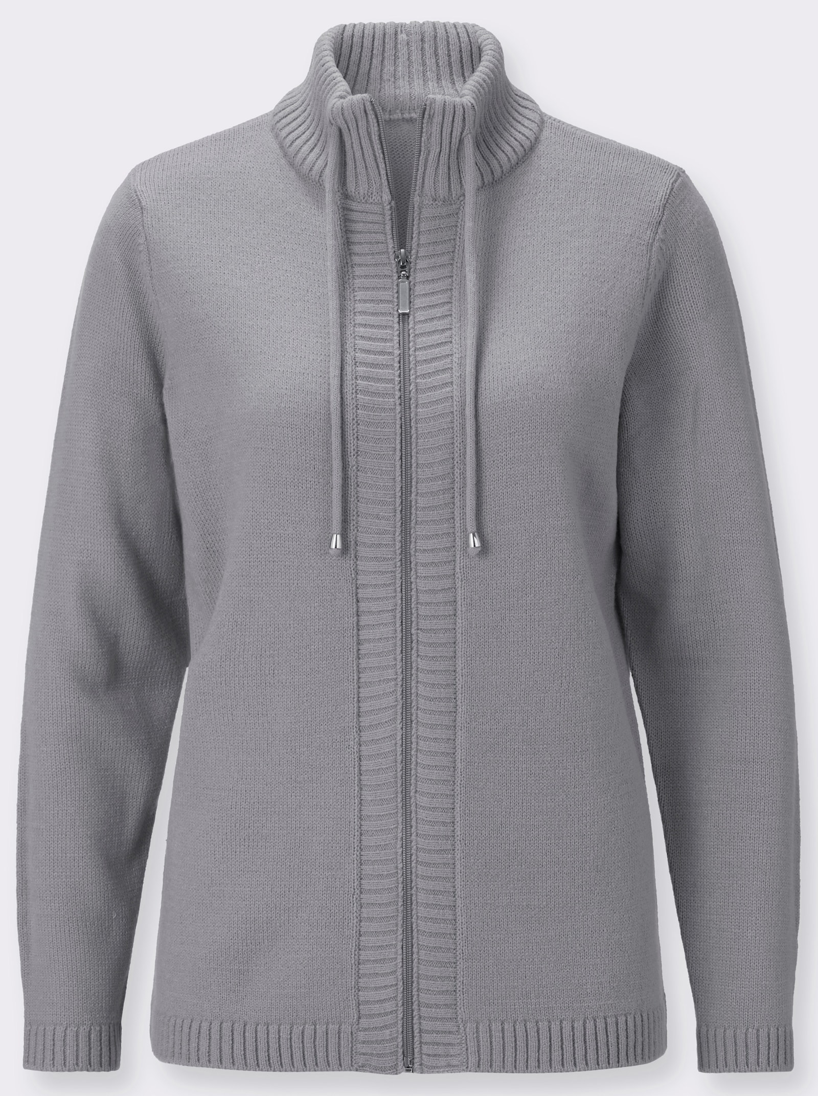 Strickjacke mit Reißverschluss - steingrau-meliert