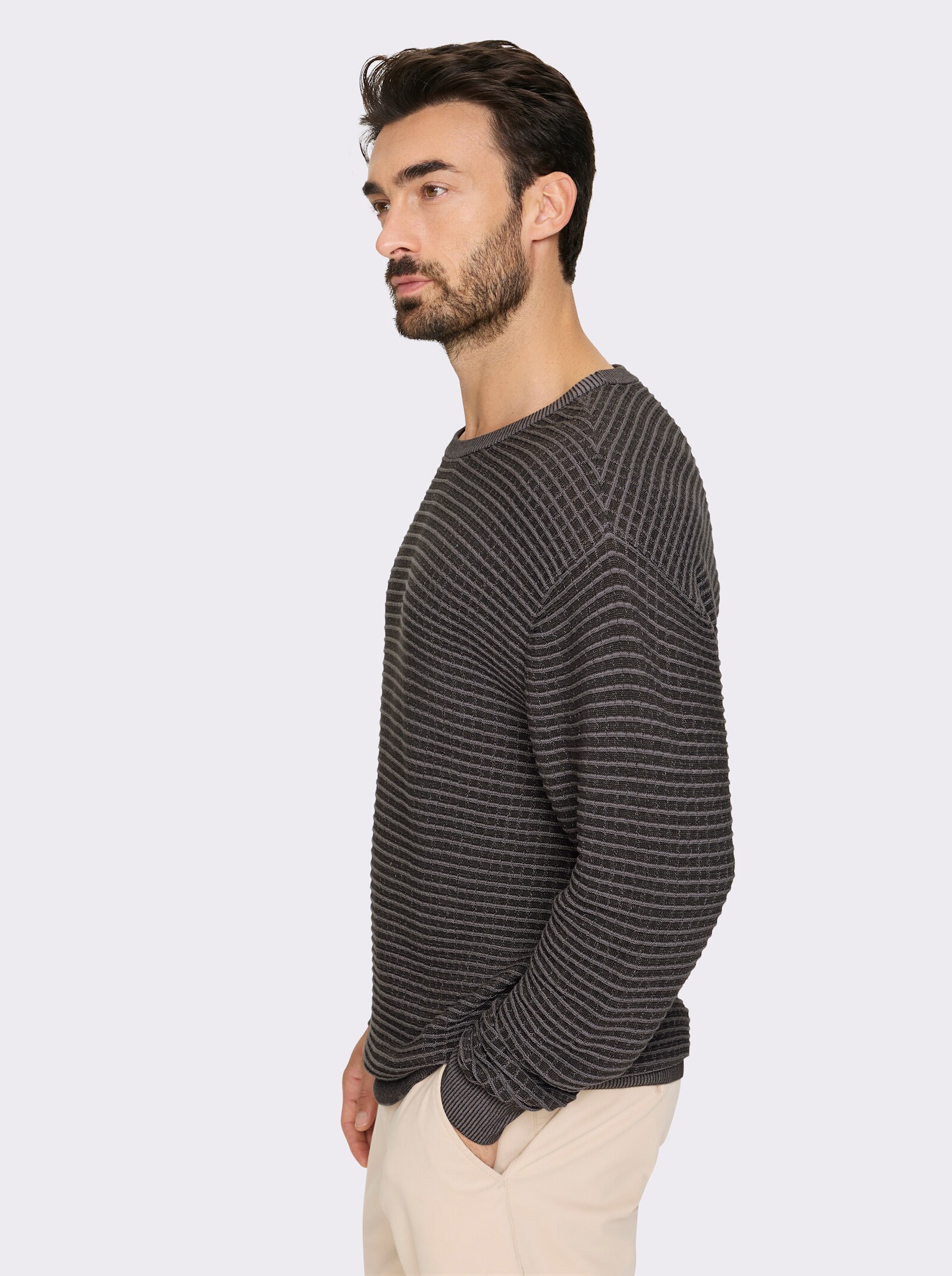 Marco Donati Rundhalspullover mit Strukturmuster - graphit-grau