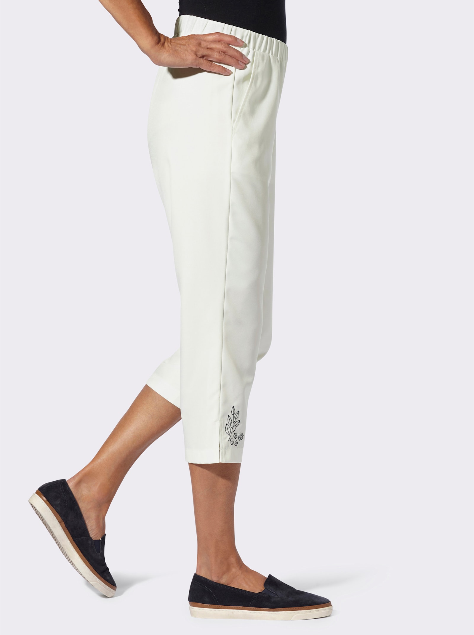 3/4-Hose mit Stickerei - ecru