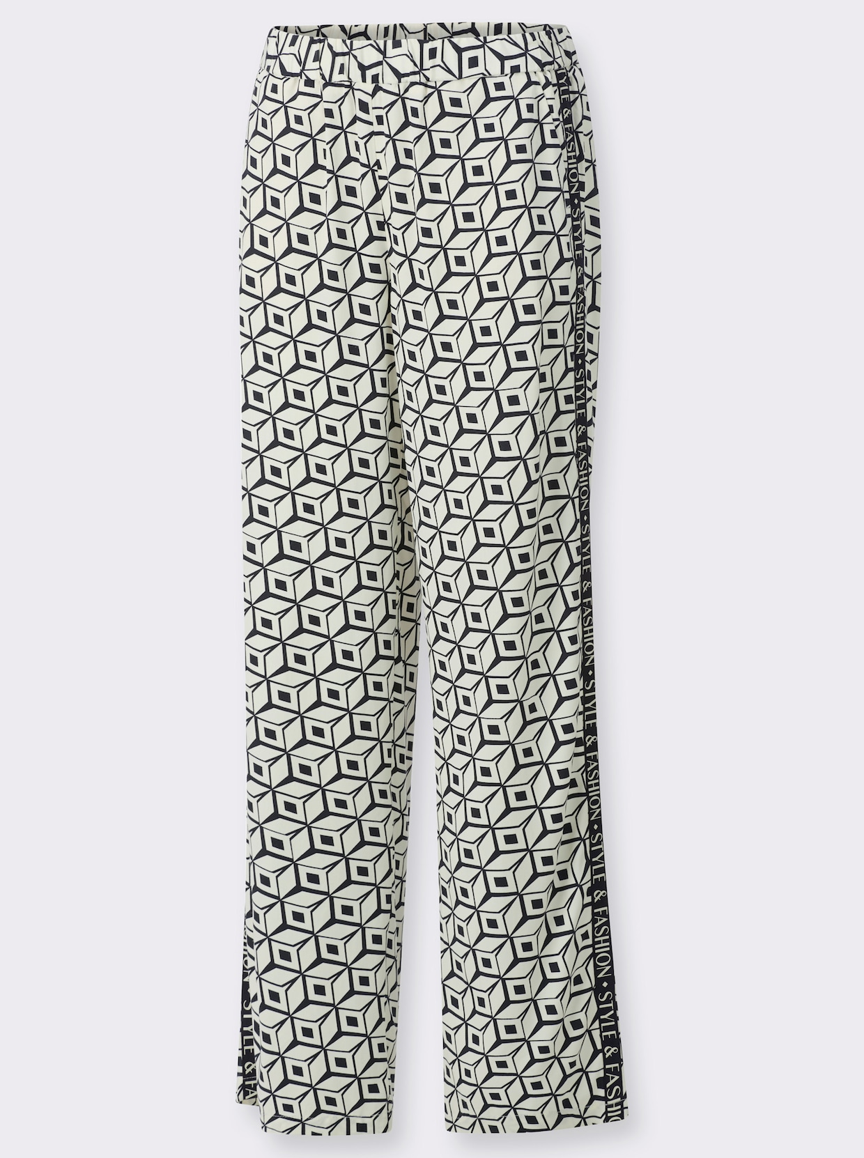 Druckhose - champagner-schwarz-bedruckt