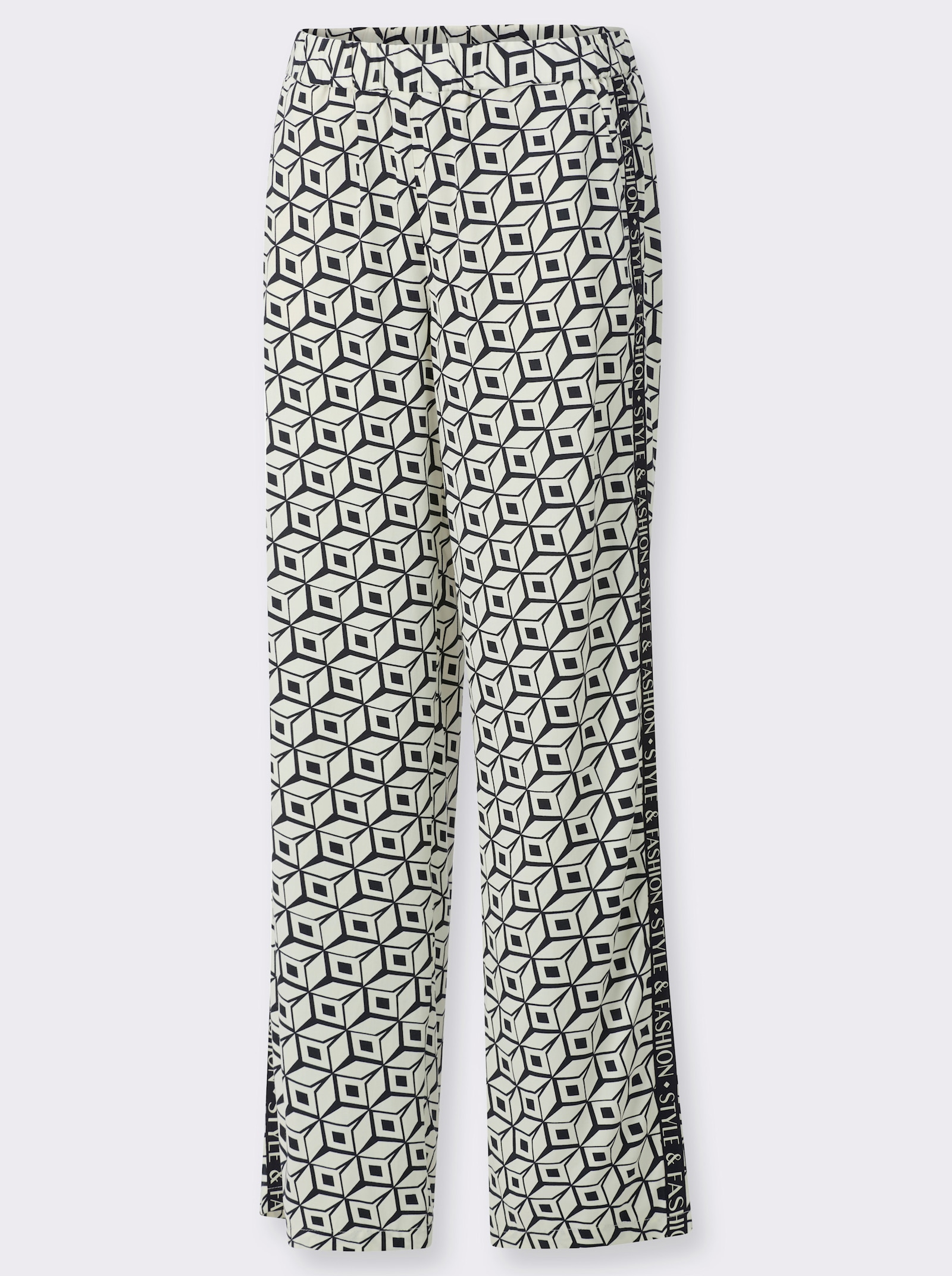 Druckhose mit Galonstreifen - champagner-schwarz-bedruckt