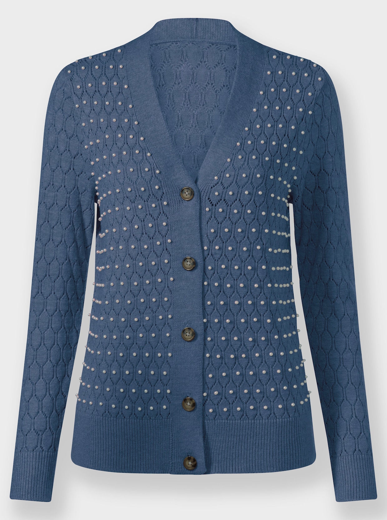 Ajourstrickjacke - rauchblau-meliert