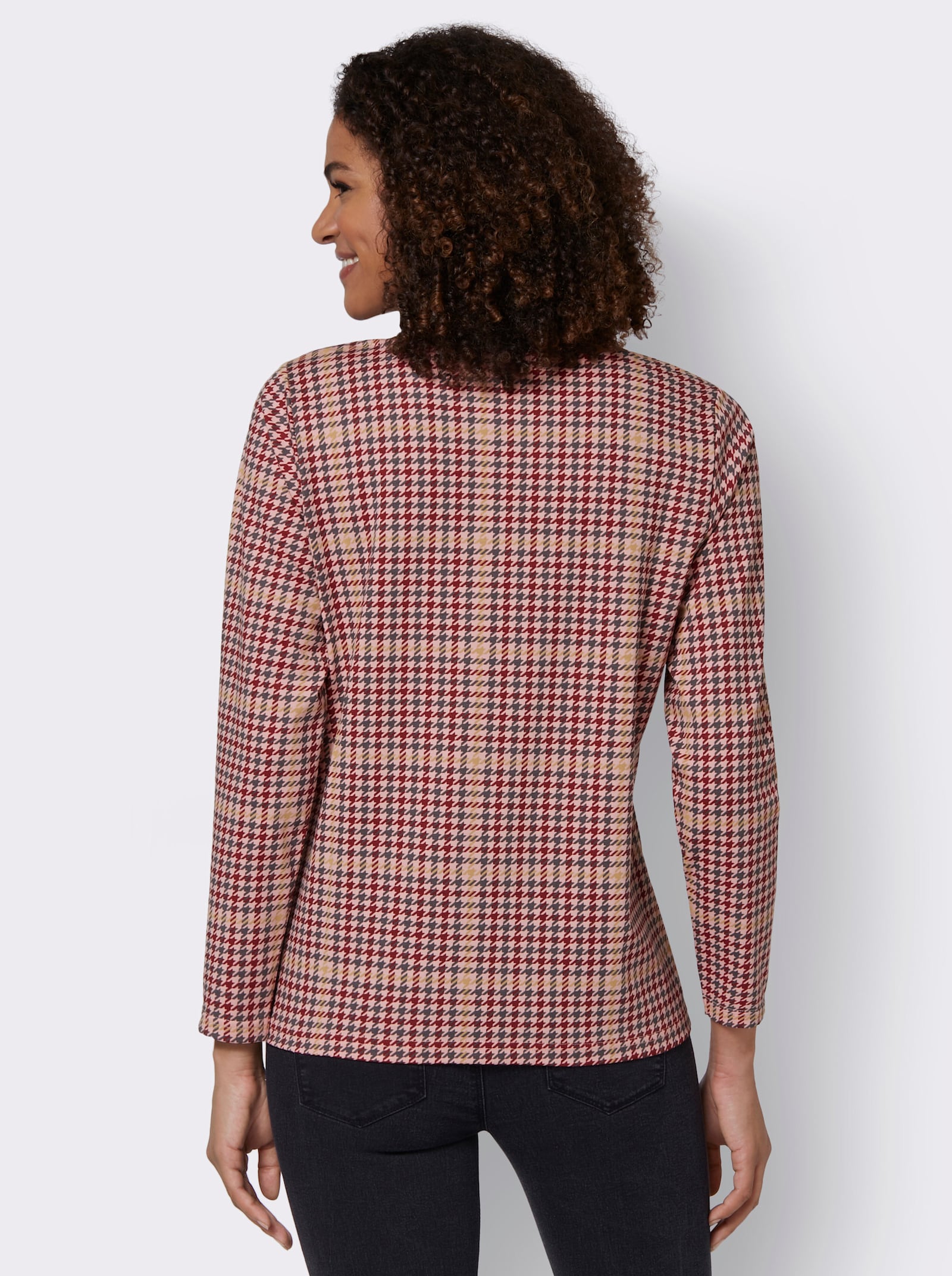 Langarmshirt im Hahnentritt-Dessin - rosenquarz-gemustert