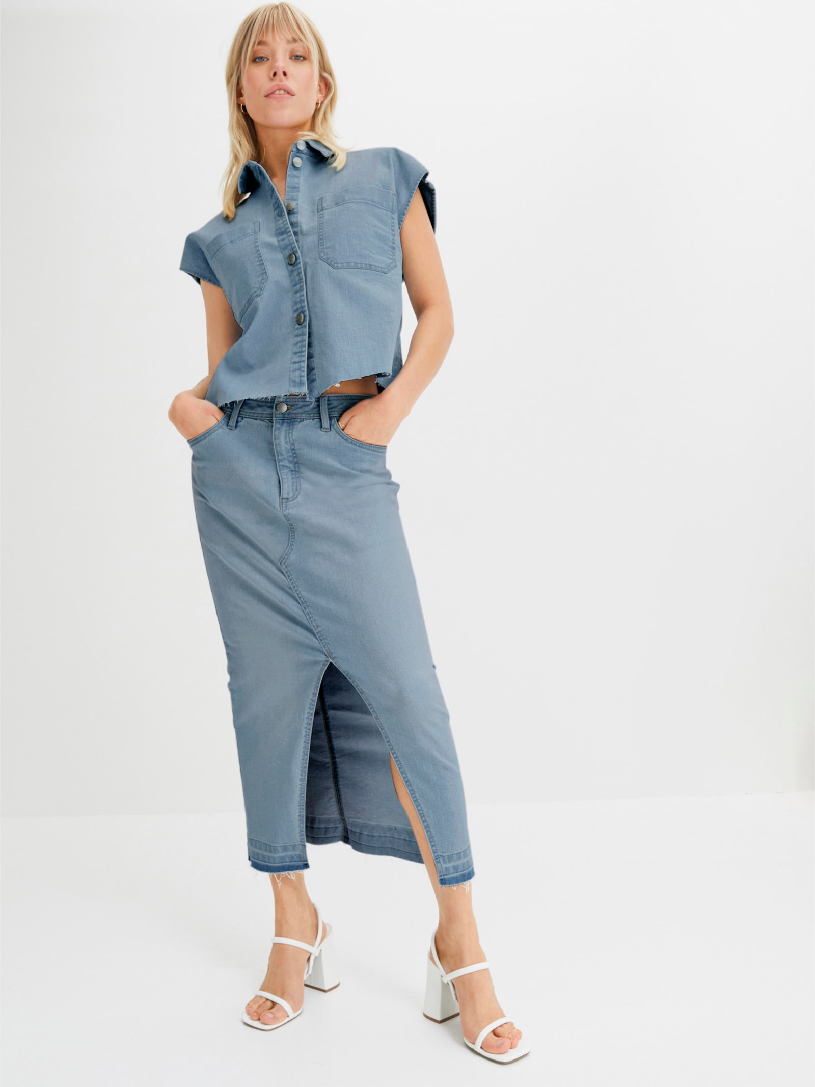 Hemdbluse in Oversize-Schnitt - blue-bleached