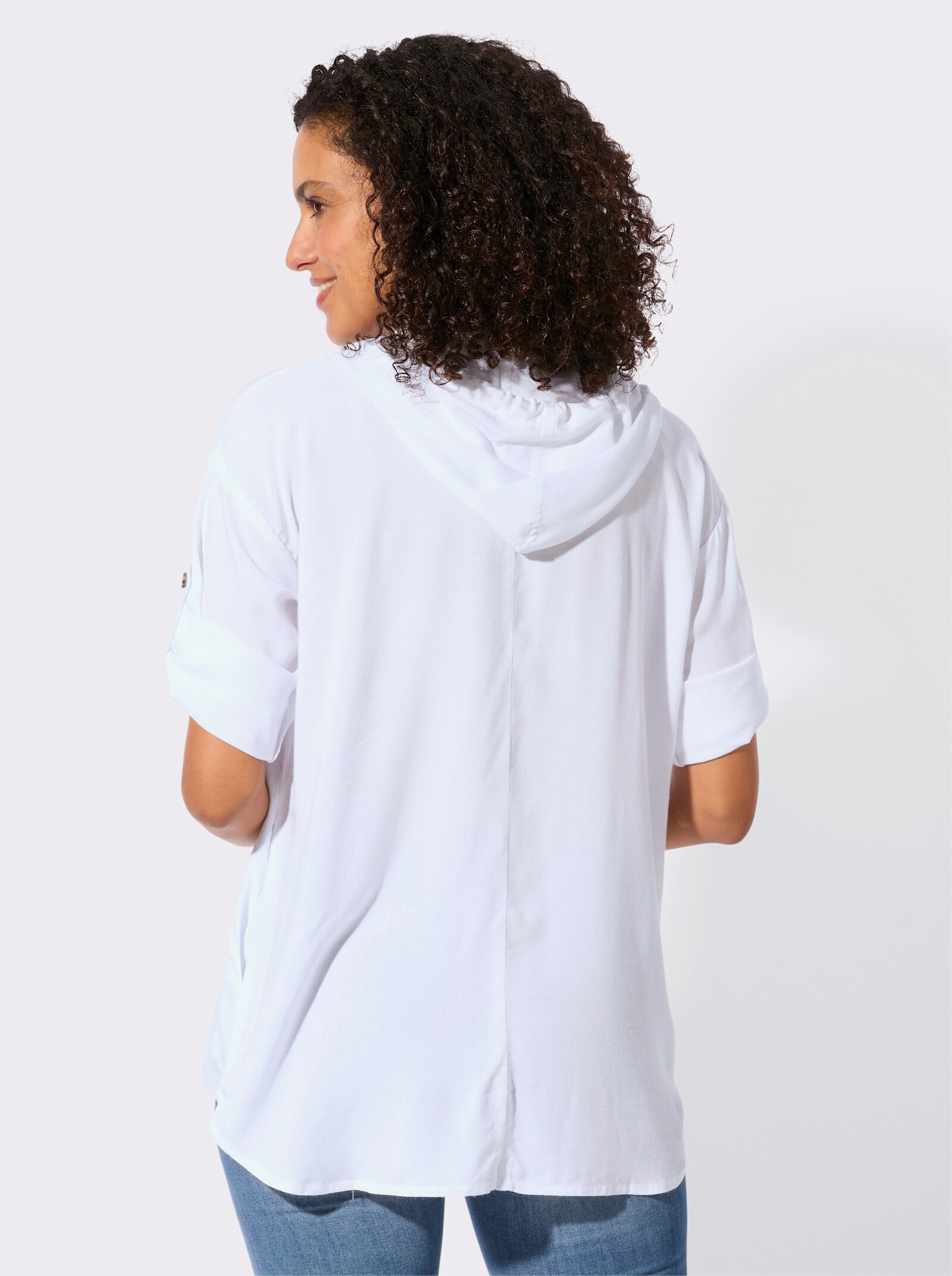 Longbluse mit krempelbaren Ärmeln - ecru