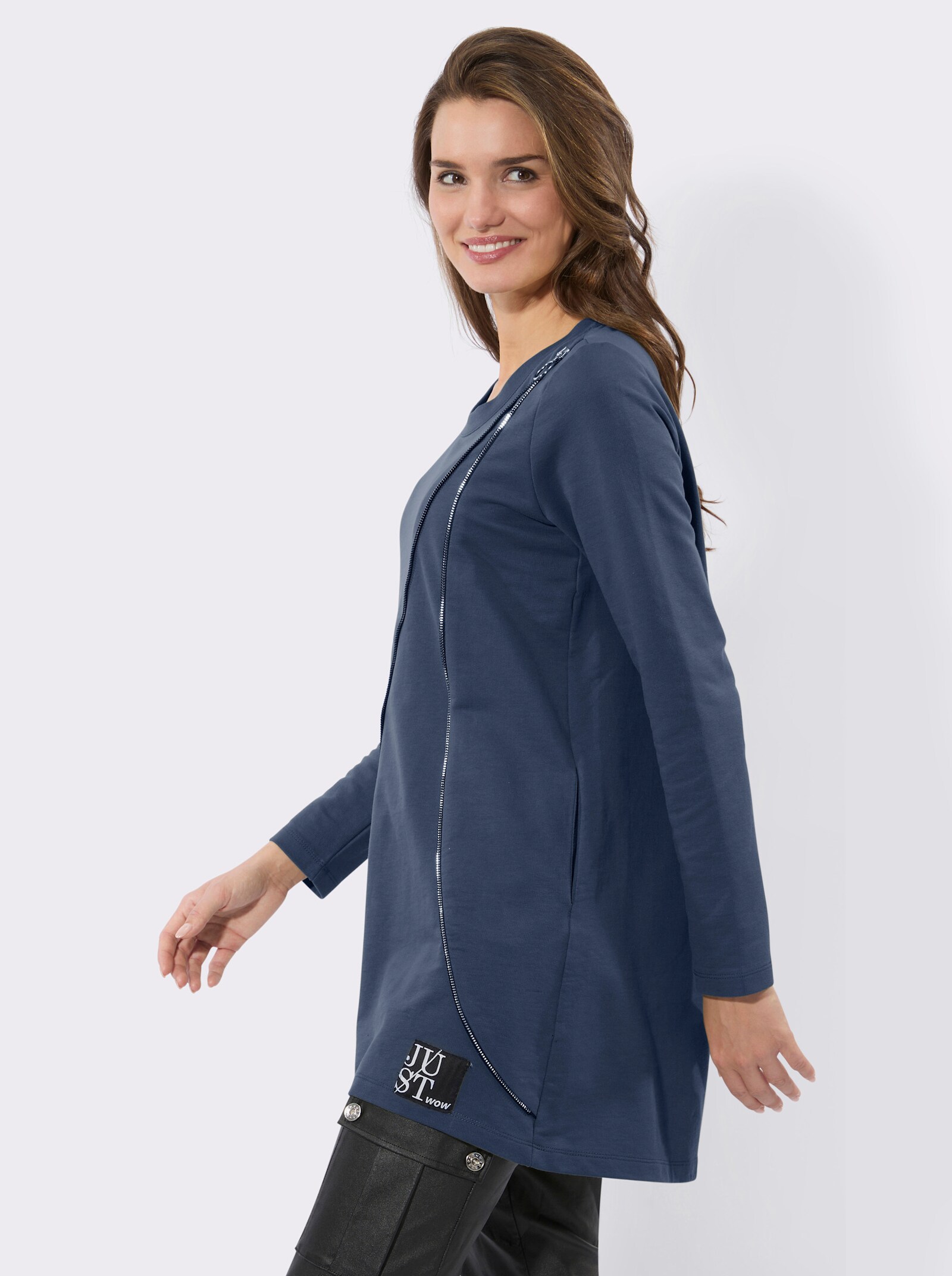 Longsweatshirt mit Zierreißverschluss - rauchblau