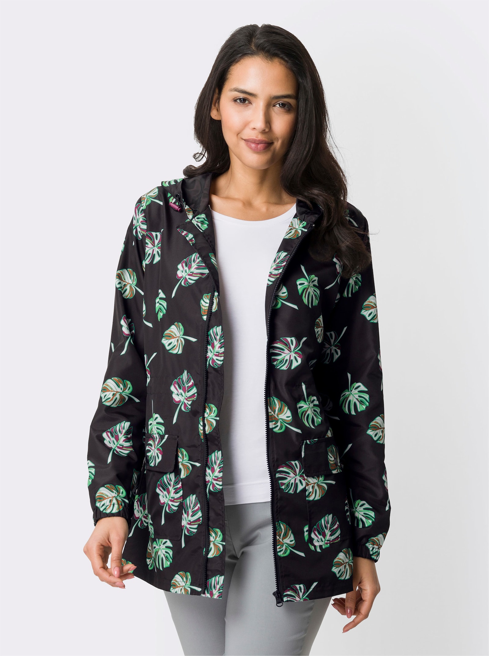 Regenjacke mit Innenfutter - schwarz-bedruckt