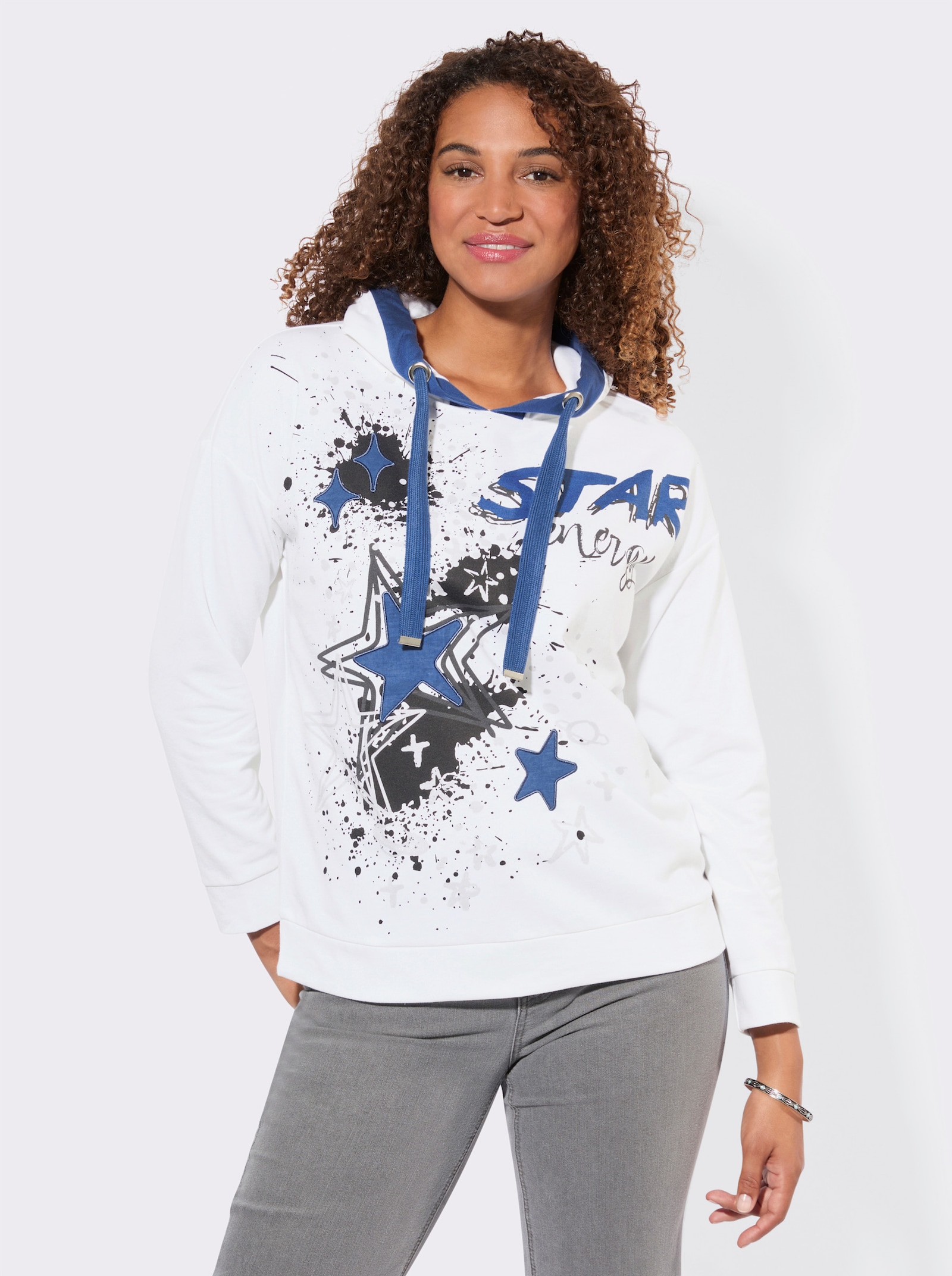 Sweatshirt mit Sternen-Print vorne - weiß