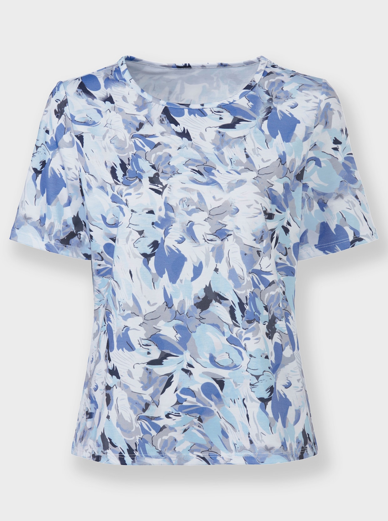 Shirt met ronde hals - middenblauw/wit gedessineerd