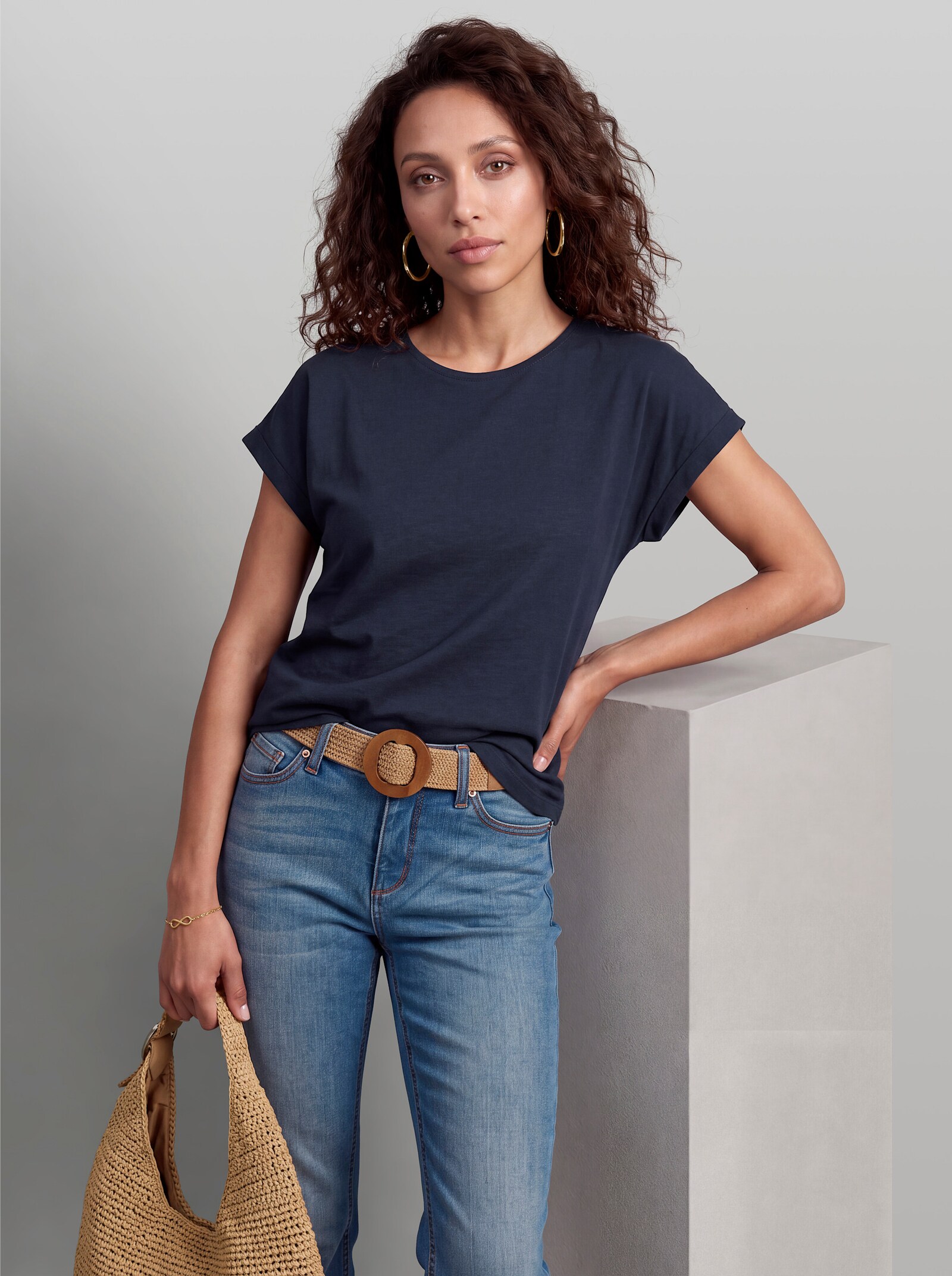 heine T-Shirt mit fixiertem Umschlag - marine