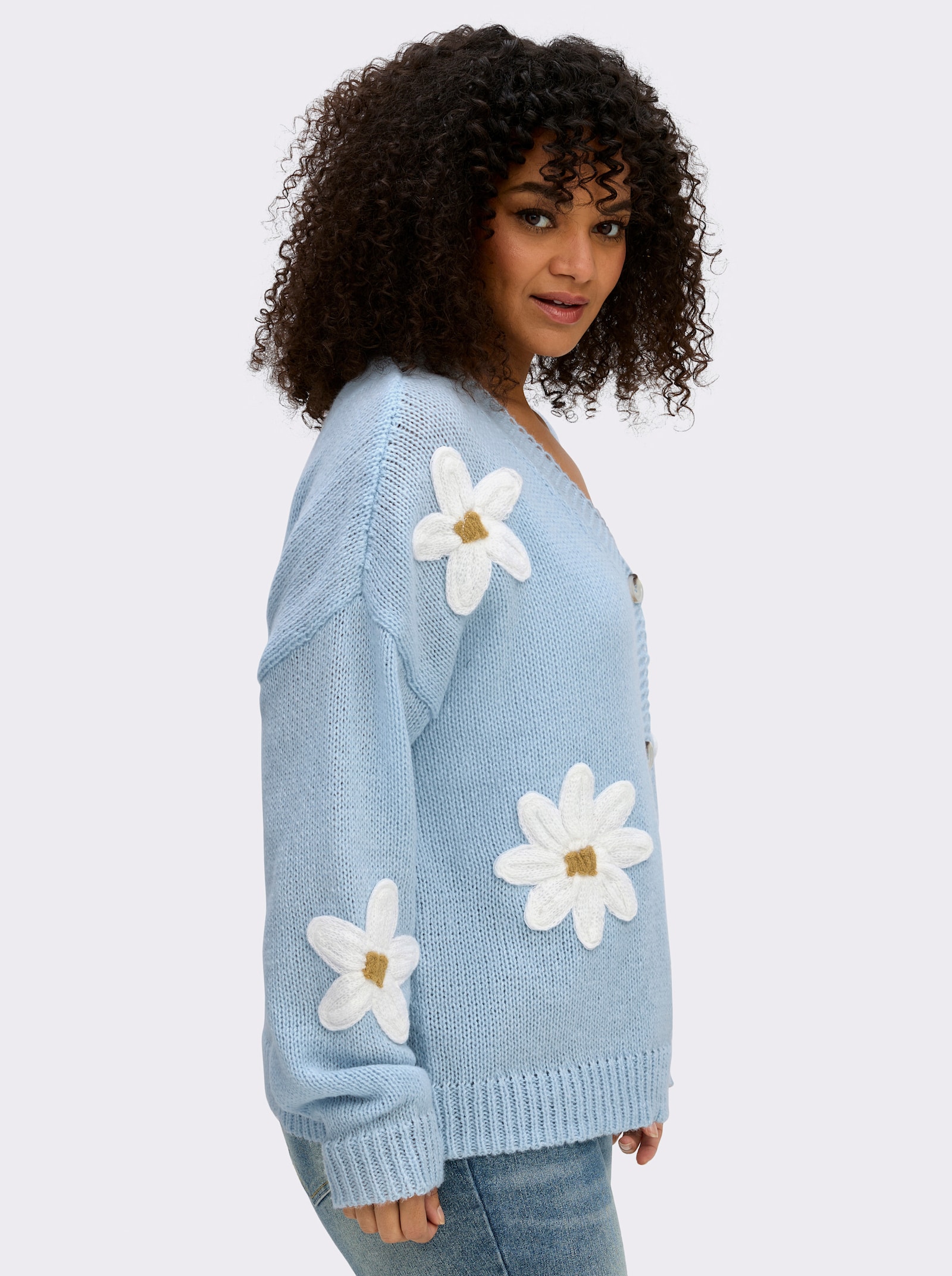 sheego by Joe Browns Strickjacke mit Blütenmuster - hellblau