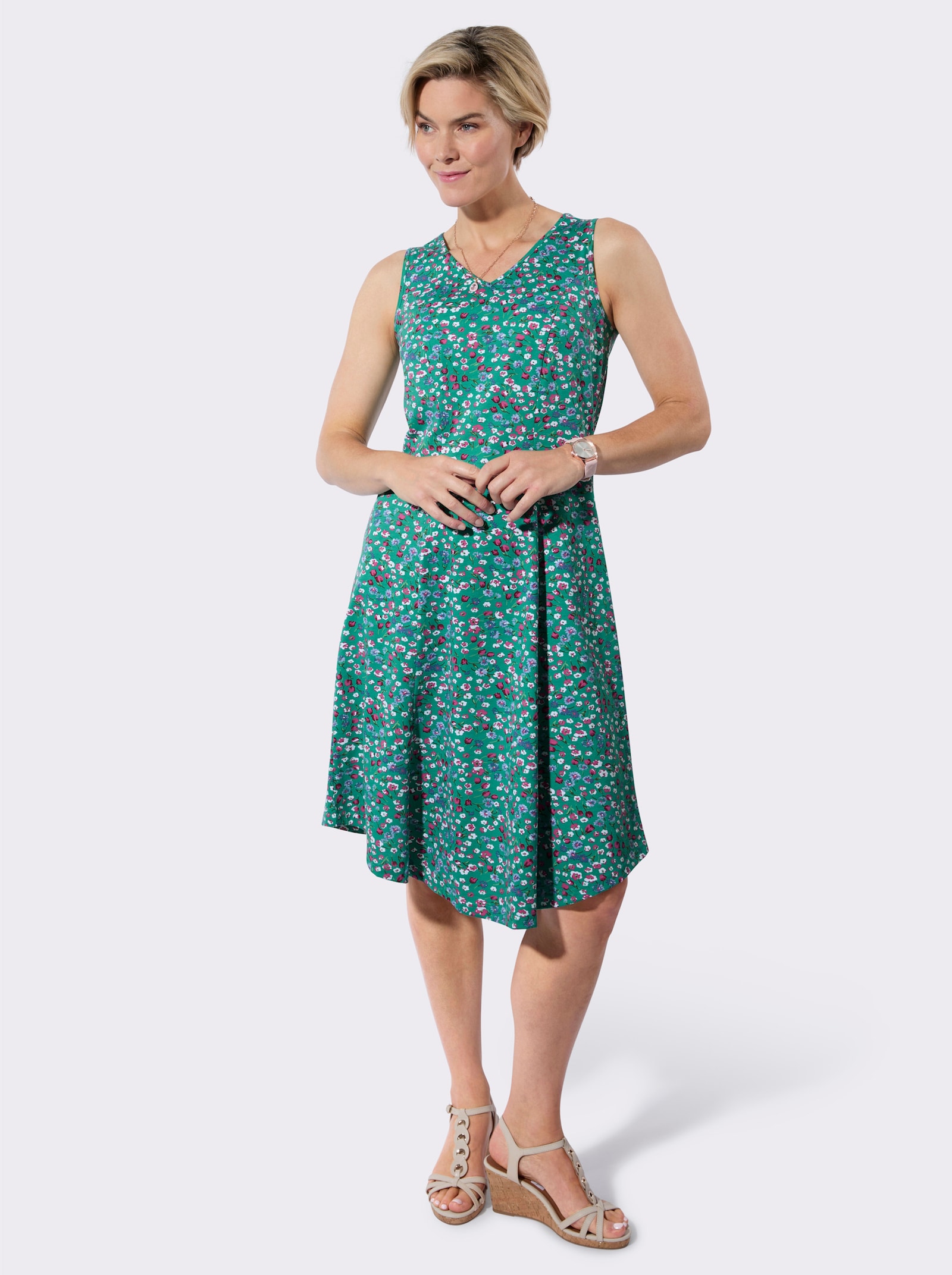 Sommerkleid im Millefleurs-Dessin - smaragd-fuchsia-bedruckt