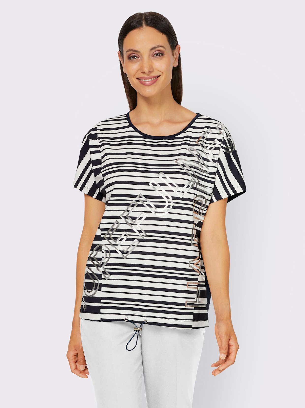 heine T-shirt - marine/ecru geprint