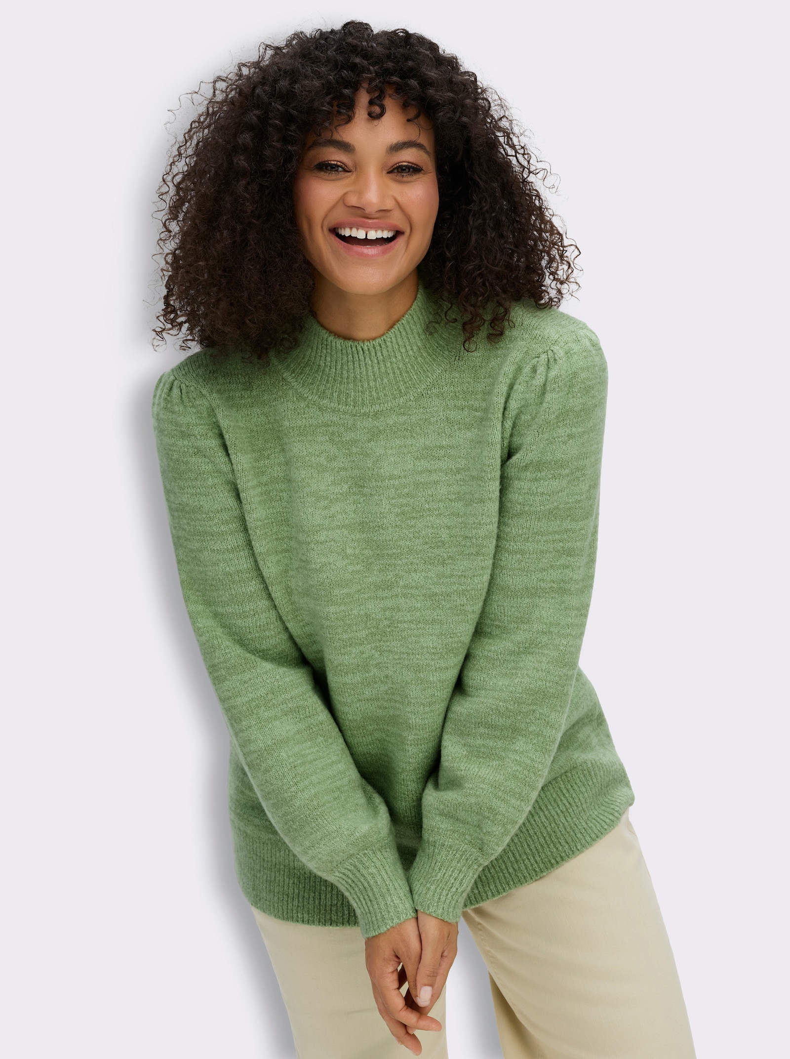 sheego Stehkragenpullover in Melange-Optik - eucalyptus-meliert