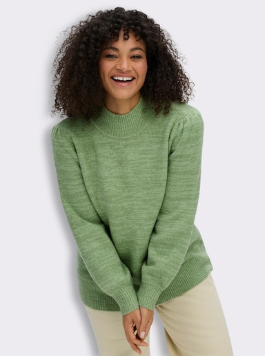 sheego Stehkragenpullover in Melange-Optik - eucalyptus-meliert