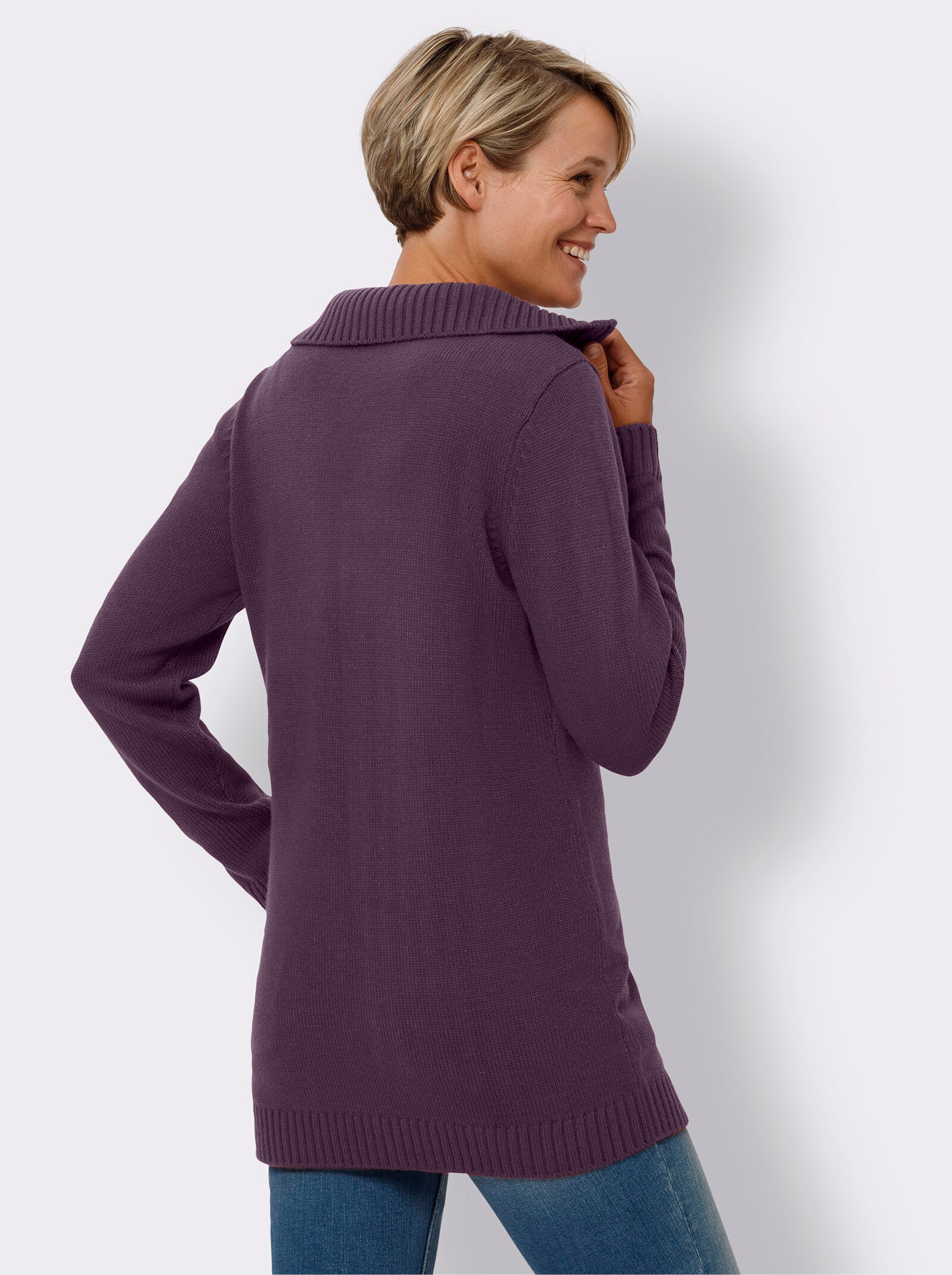 Longpullover mit Troyerkragen, pflegeleicht - traube