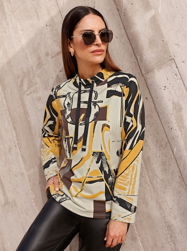 Sweatshirt mit Glanz-Effekten - schwarz-braun-bedruckt