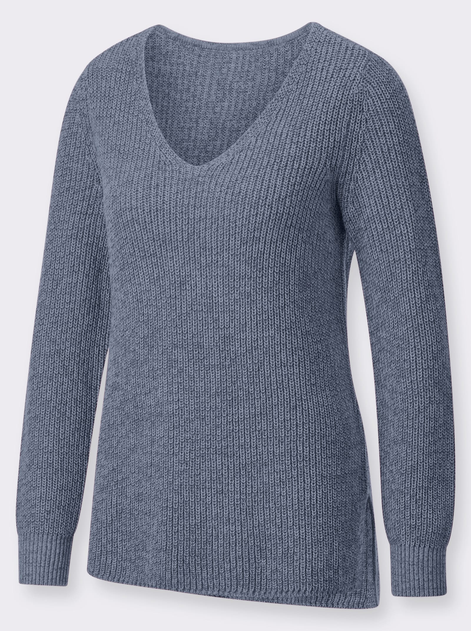 Langarm-Pullover in Rippenstrick - taubenblau-meliert