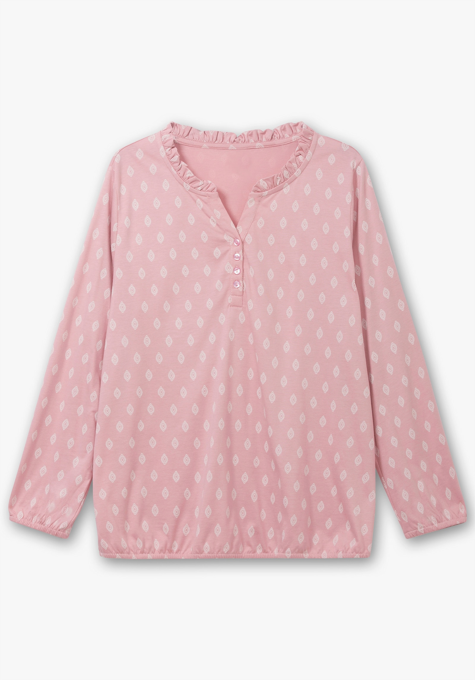 Langarmshirt mit Rüschen - hortensie-ecru-bedruckt