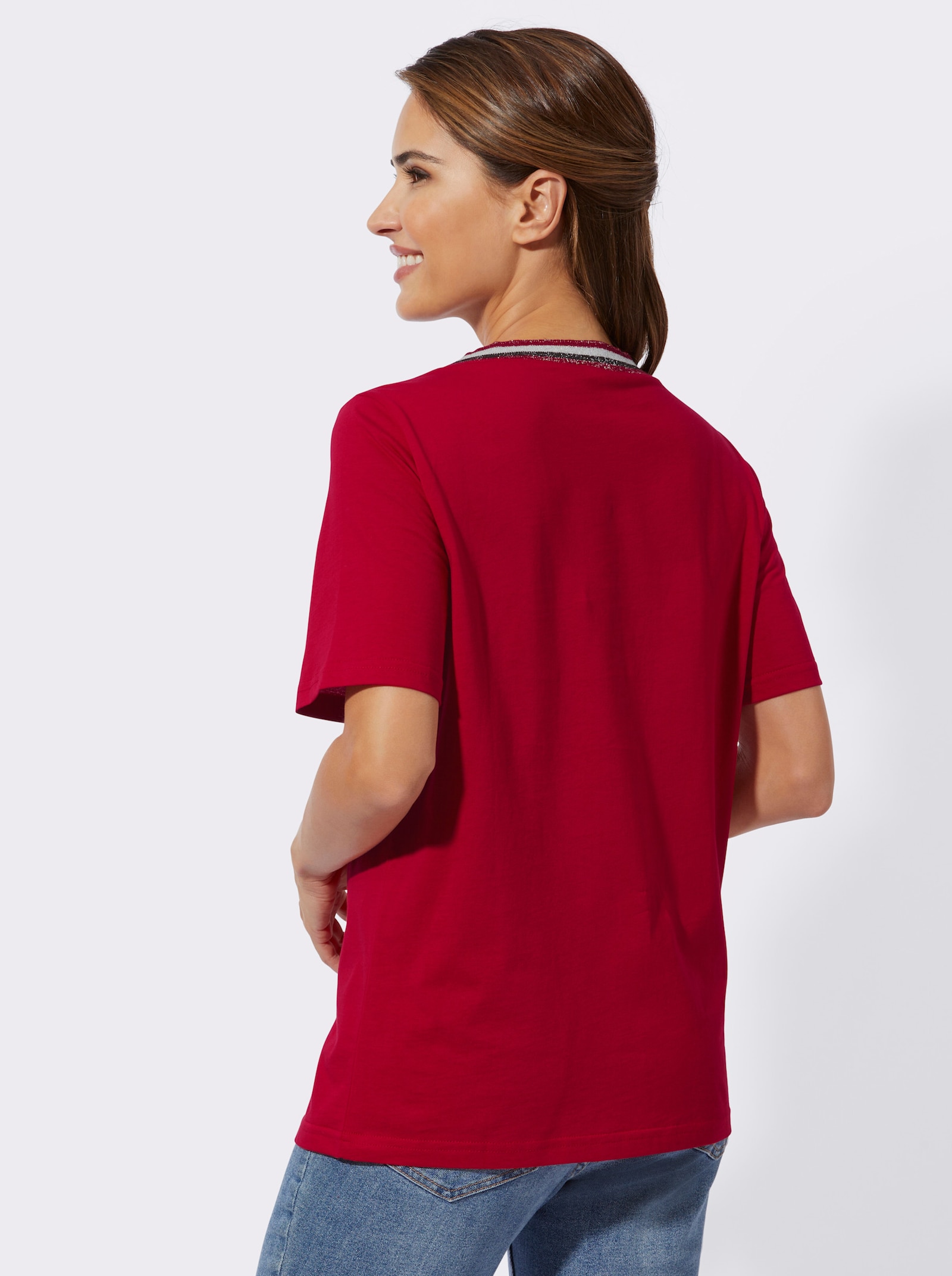 Shirt met korte mouwen en glanzende details - rood/zwart