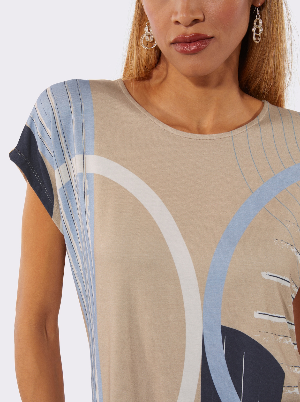 Rundhalsshirt - beige-bleu-bedruckt