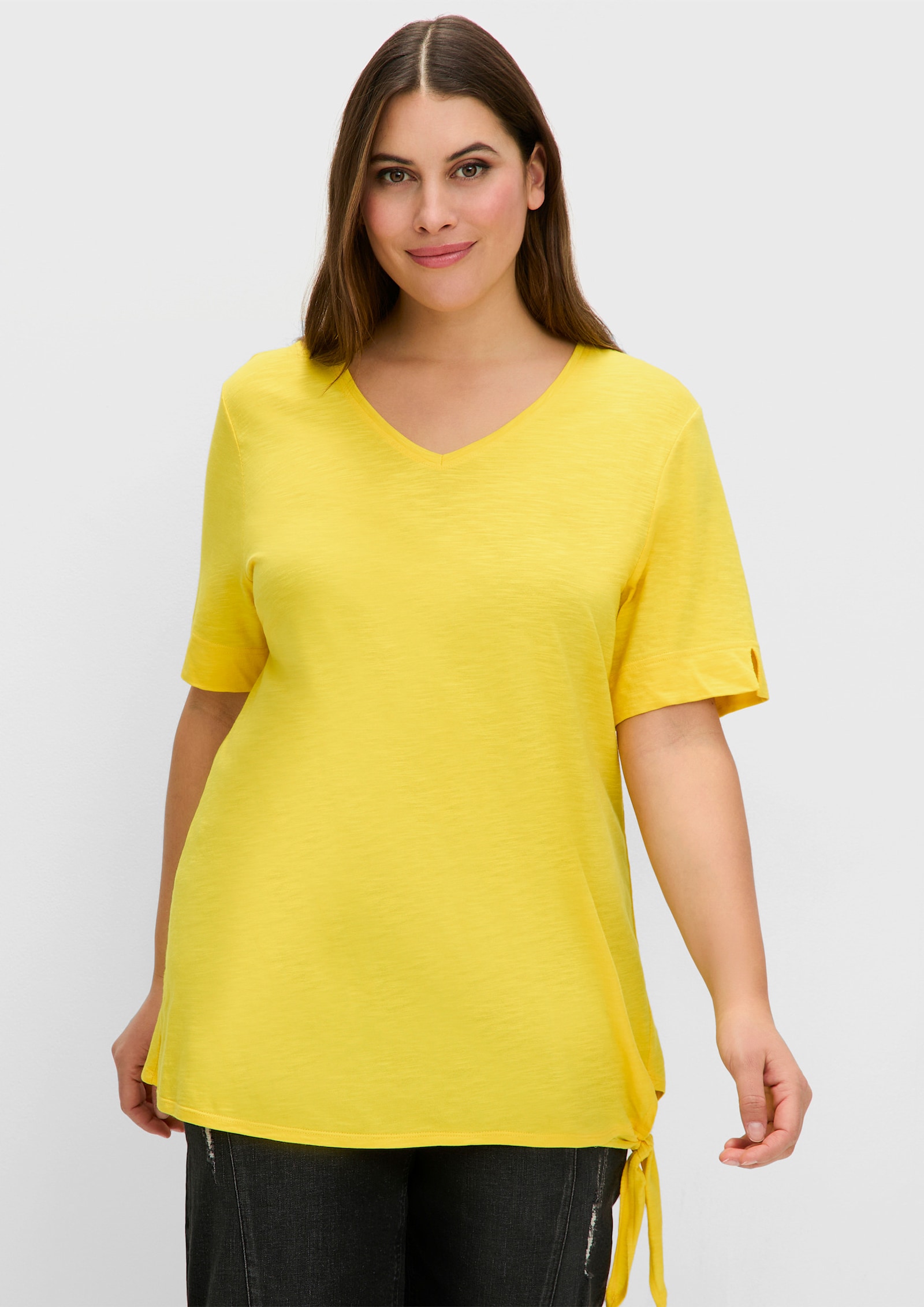 sheego Kurzarmshirt aus Flammgarn-Jersey - sonnengelb