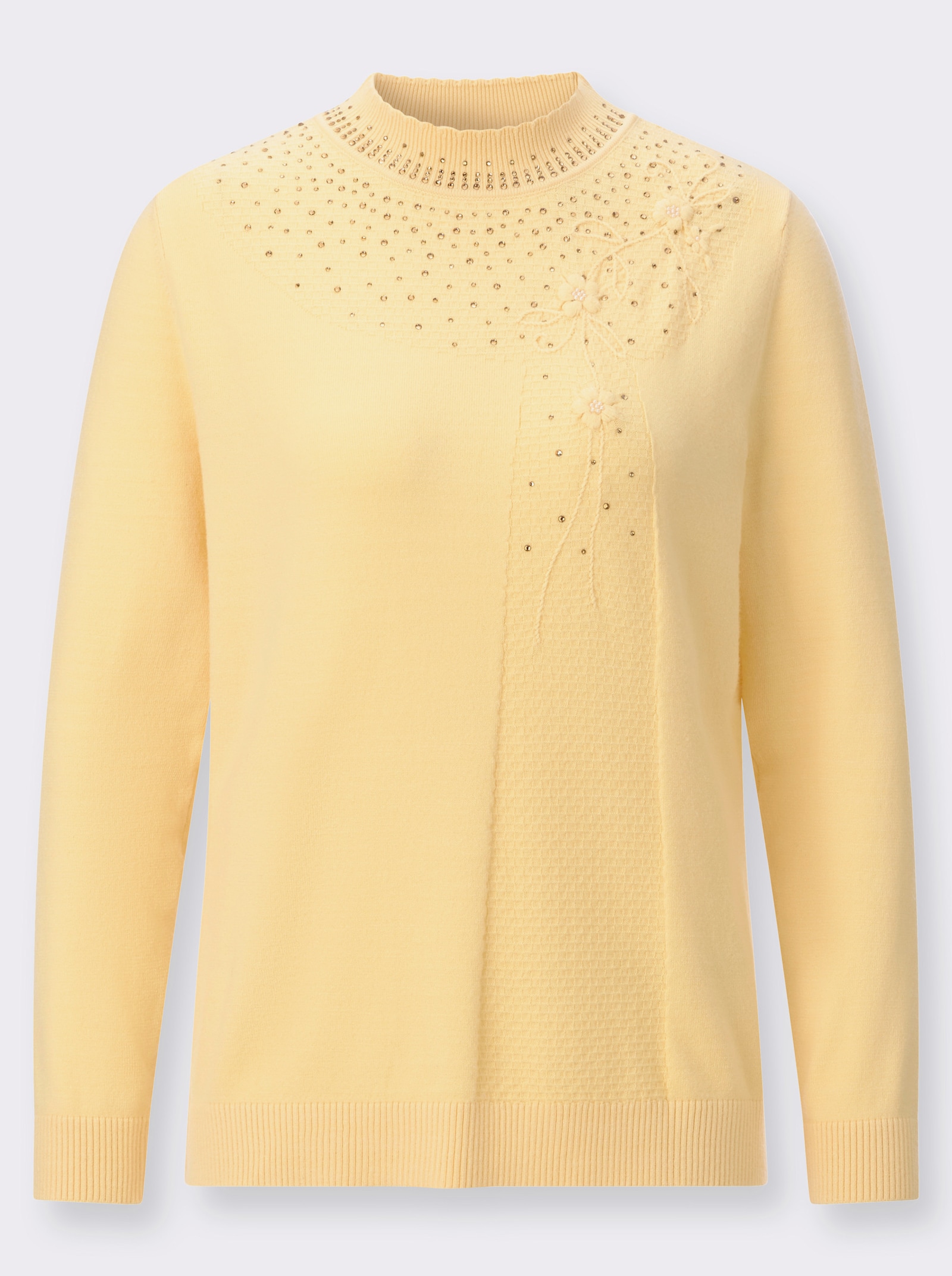 Stehkragenpullover mit Stickerei - vanille