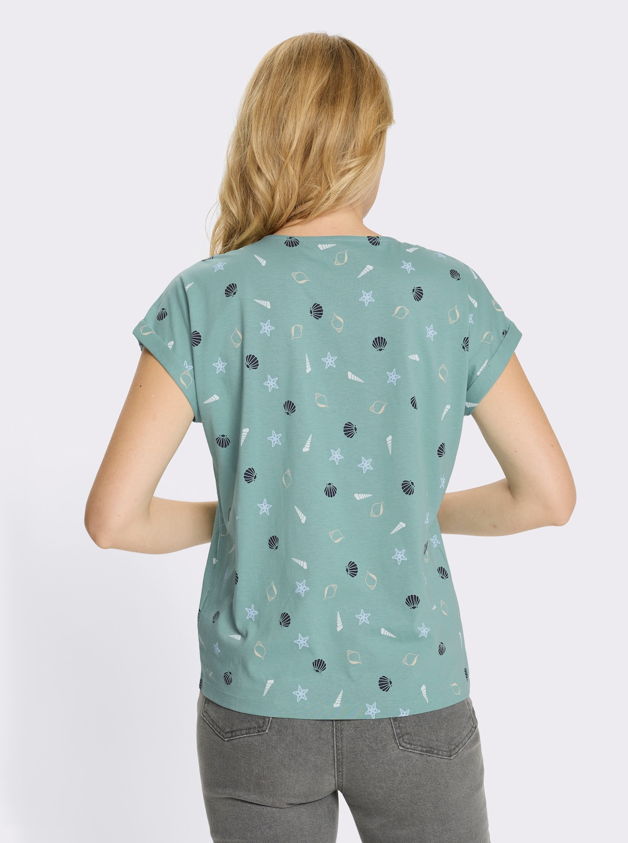 Rundhalsshirt mit maritimem Druckmuster - salbei-marine-bedruckt