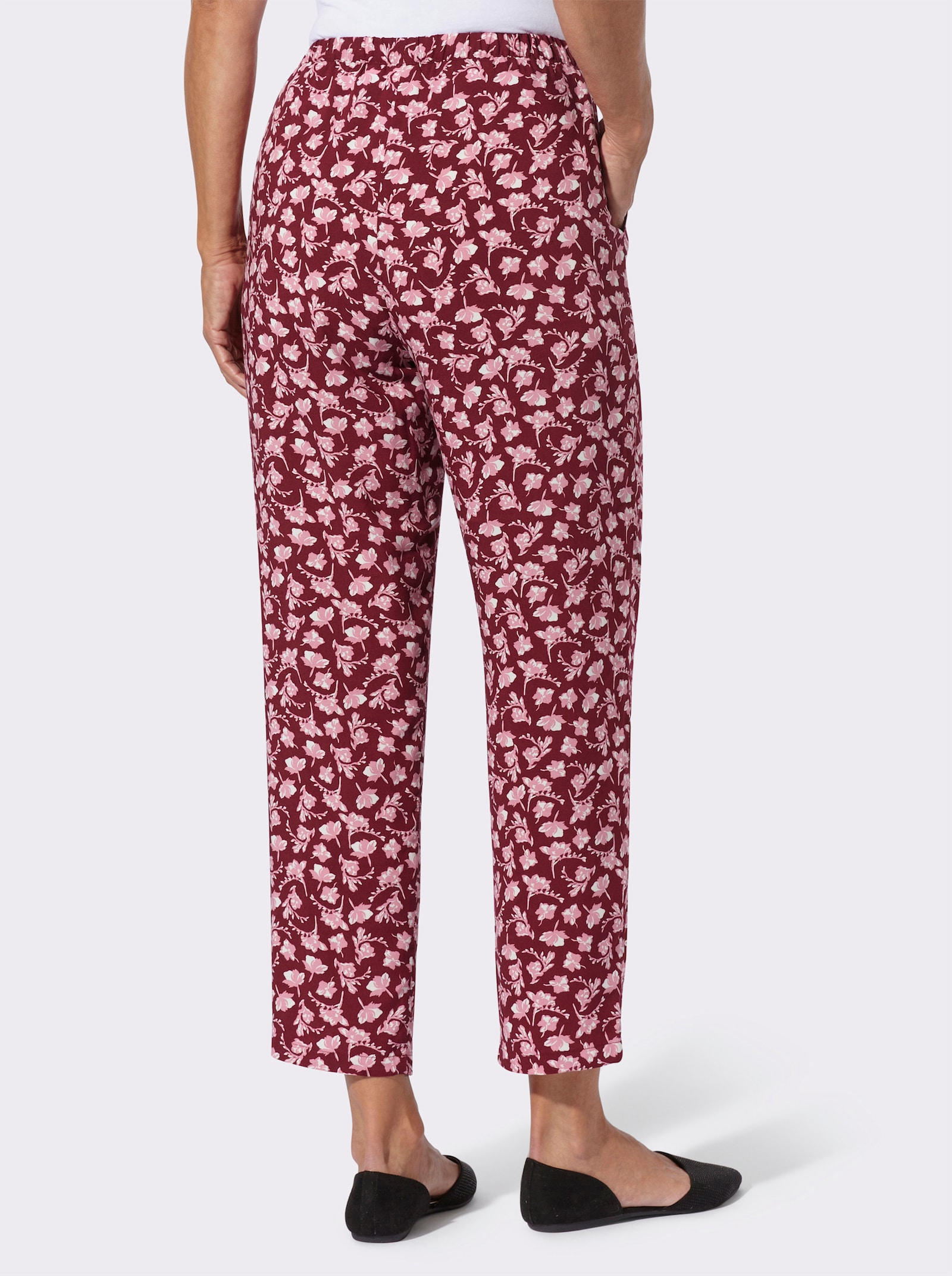 Comfortbroek - bordeaux/wit bedrukt