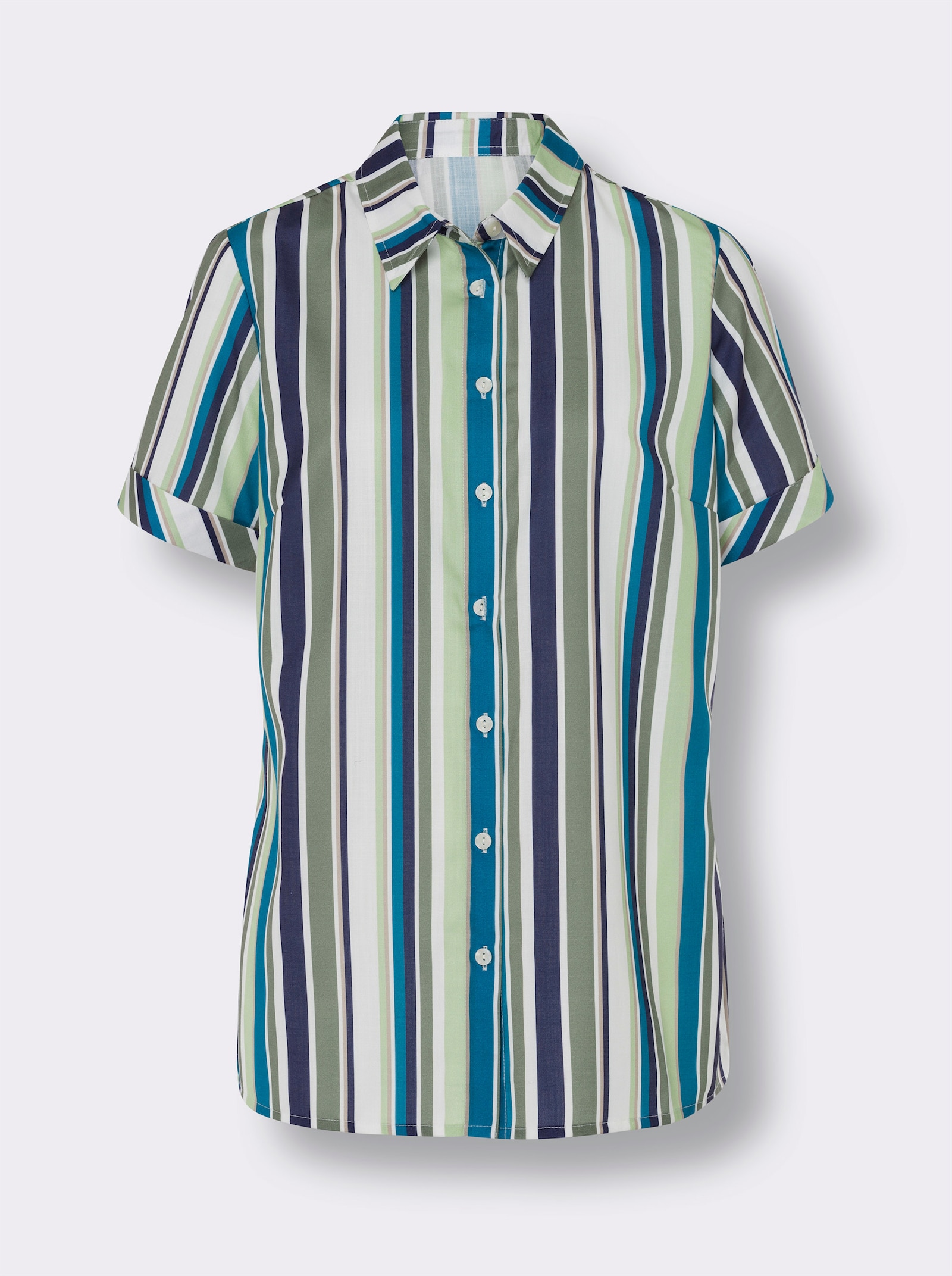 Košeľa vo vzhľade ľanu - Nám.modrá-pistác. pruh.